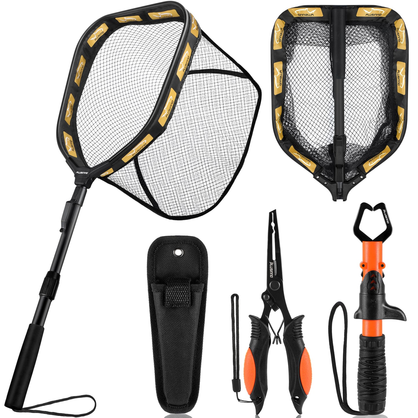 PLUSINNO Floating Fishing Net for Steelhead, Salmon, Fly, Kayak, Catfish, Bass, Trout Fishing, Rubber Coated Landing Net for Easy Catch & Release, Compact & Foldable for Easy Transportation & Storage