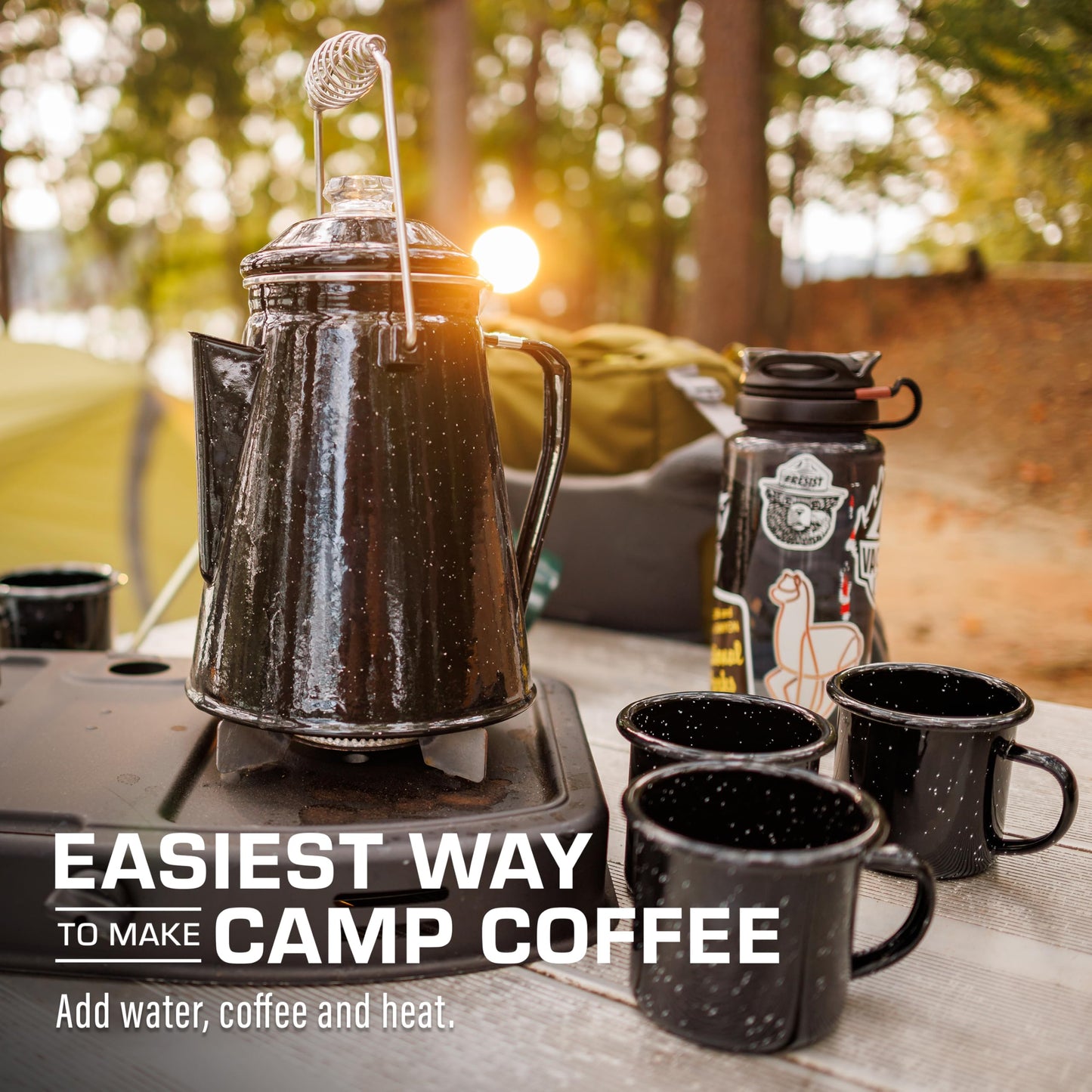 COLETTI Classic Camping Coffee Pot & Mug Set - Percolator Coffee Pot, Enamel Mug Complete Nostalgic Bundle German Imported Enamel Powder [12 oz, Set of 4] (Green)
