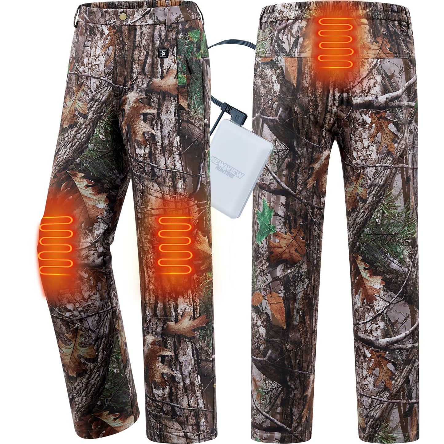 NEW VIEW Women Camo Heated Pants with 10000mAh Battery Pack, Fleece Lined Insulated Hunting Pants for Cold Winter Outdoors