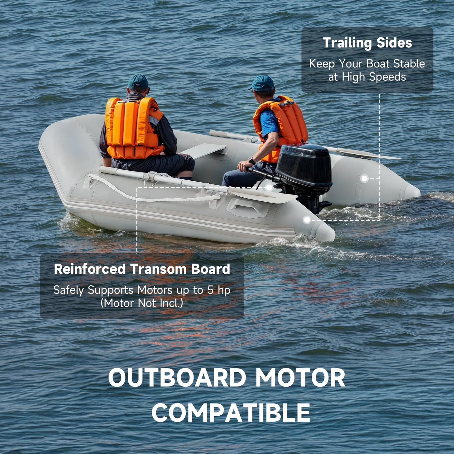 CO-Z 7.5ft Heavy Duty Inflatable Boat with Aluminum Floor & Oars - 2 Person 660lb Capacity Dinghy for Fishing/Towing | Includes Pump & Transom for Kayak, Lake & Ocean