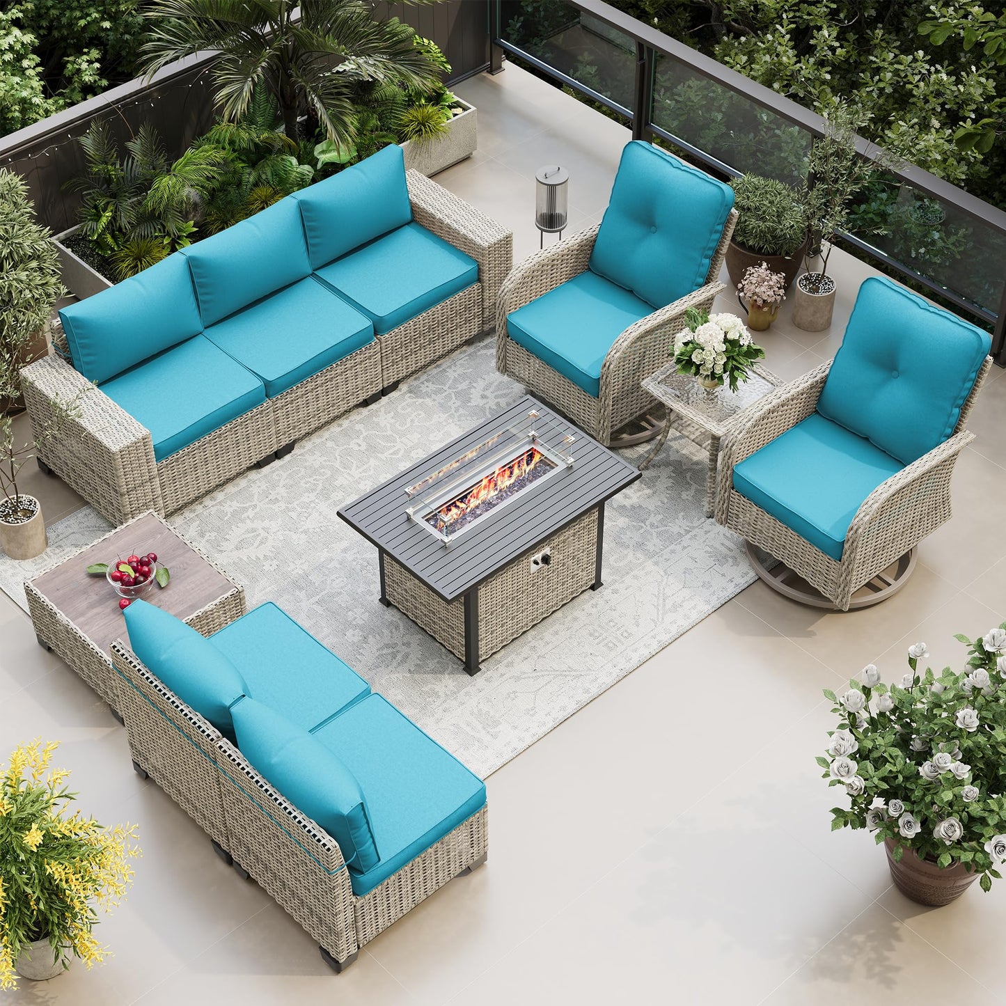 6-Piece Outdoor Patio Furniture Set Wicker Sectional Sofa Set, Patio Conversation Set with Thickened Cushions & Coffee Table for Garden, Backyard, Poolside, Beige