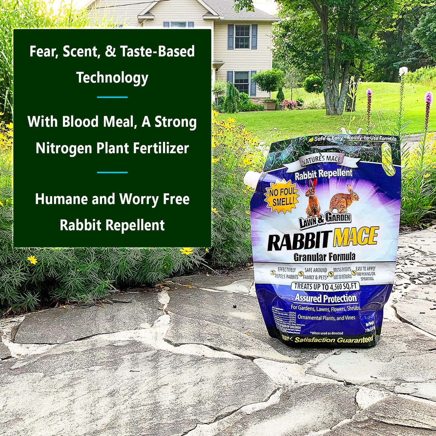Nature's MACE Rabbit Repellent Granular, 7 Pounds, Treats 95,000 sq ft, Outdoors, Bunny Repellent, Keep Rabbits Out for Garden, Safe for Dogs, Pets, People, & Plants