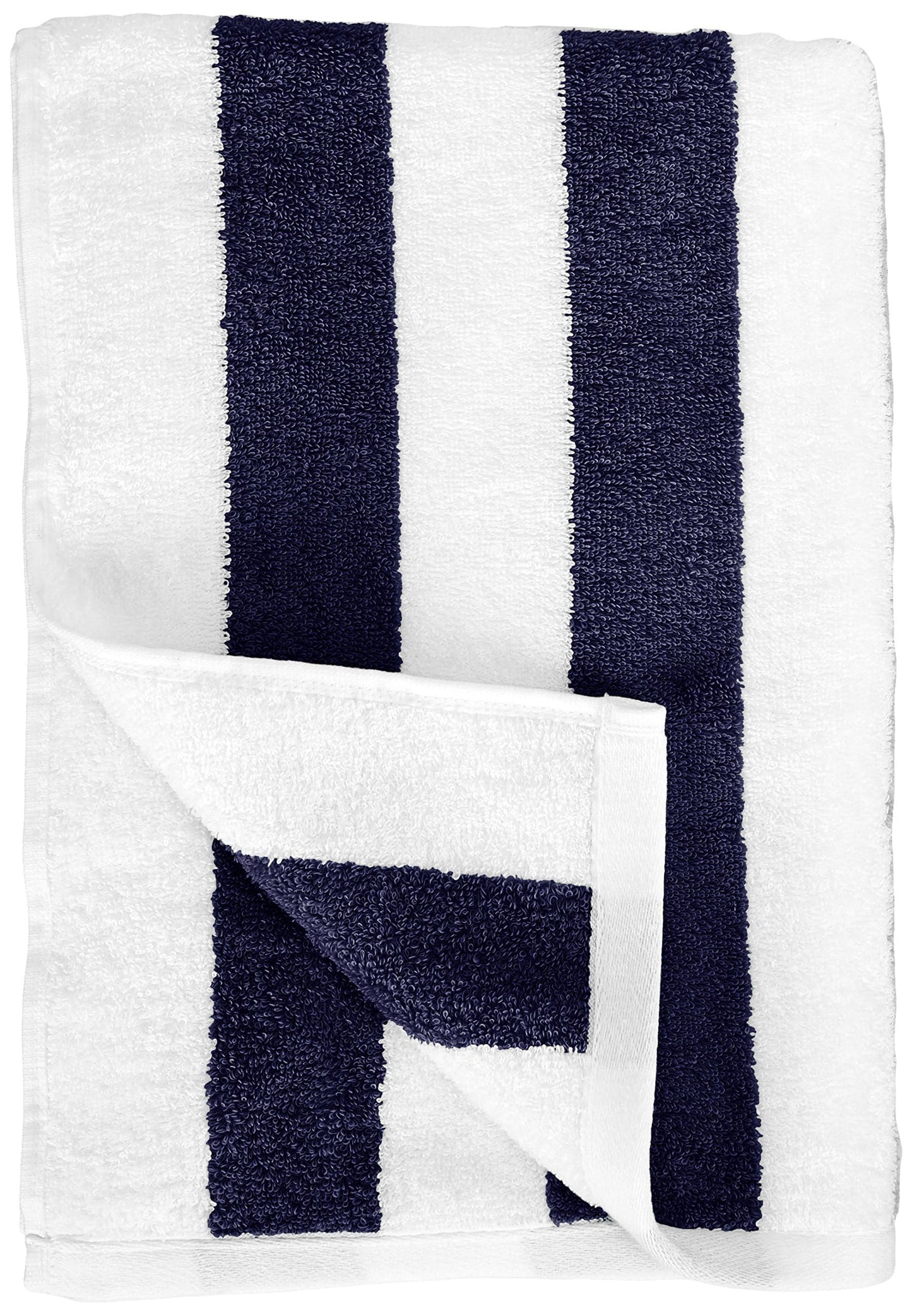Amazon Basics 100% Cotton Soft & Absorbent Beach Towels, Cabana Stripe, Fast Drying, Machine Washable, Large 30 in x 60 in, Navy Blue, 2-Pack