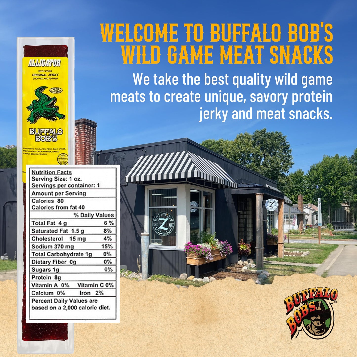 Buffalo Bob's Exotic Jerky (10-Pack), 10 Flavor Variety Pack of Snack Sticks, Wild Game Beef Gifts for Men