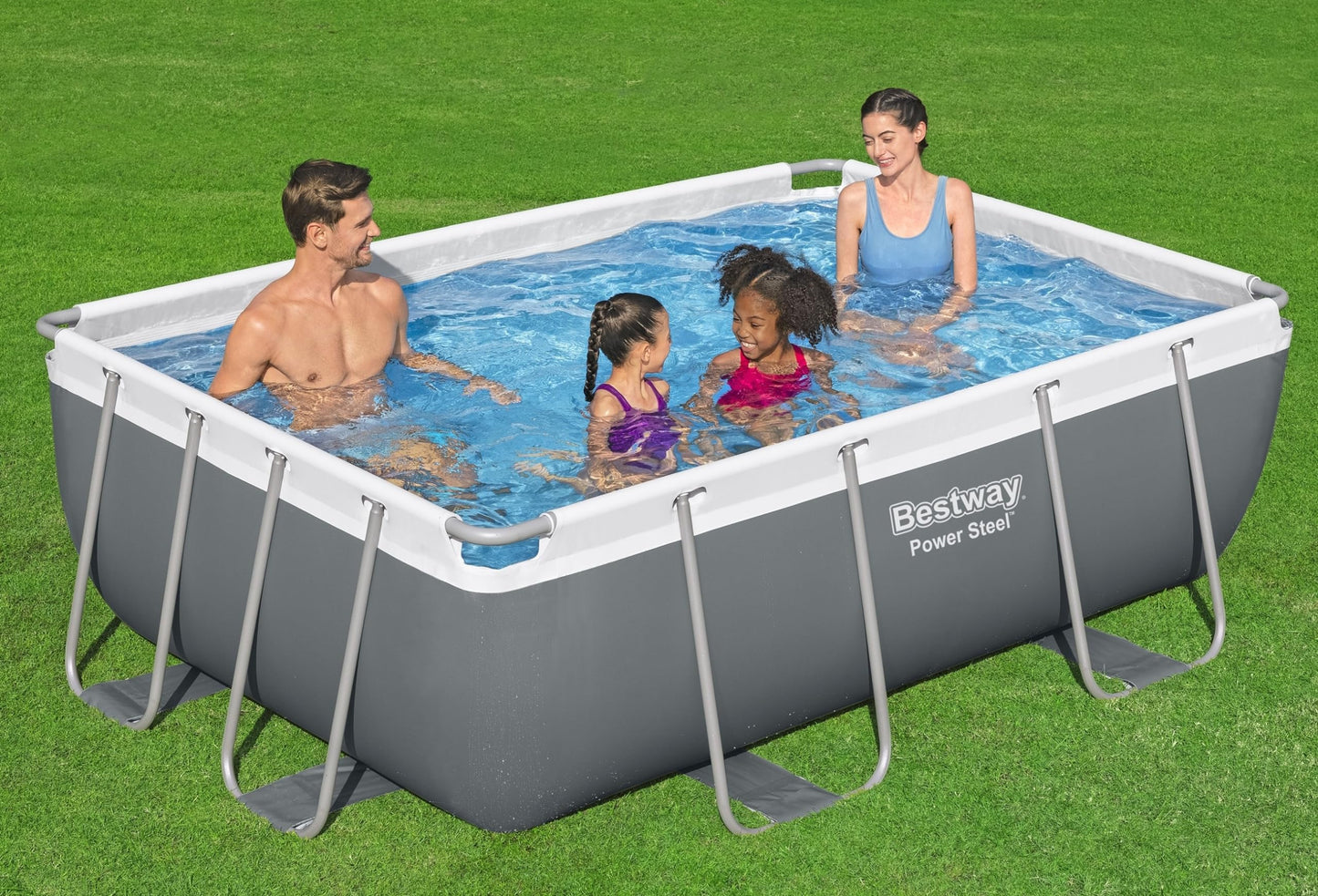 Bestway: Power Steel 9'3" x 6'5" x 33" Above Ground Pool Set - 937 Gallons, Rectangular Outdoor Family Pool, Corrosion & Puncture Resistant, Includes ChemConnect Dispenser, Filter & Pump