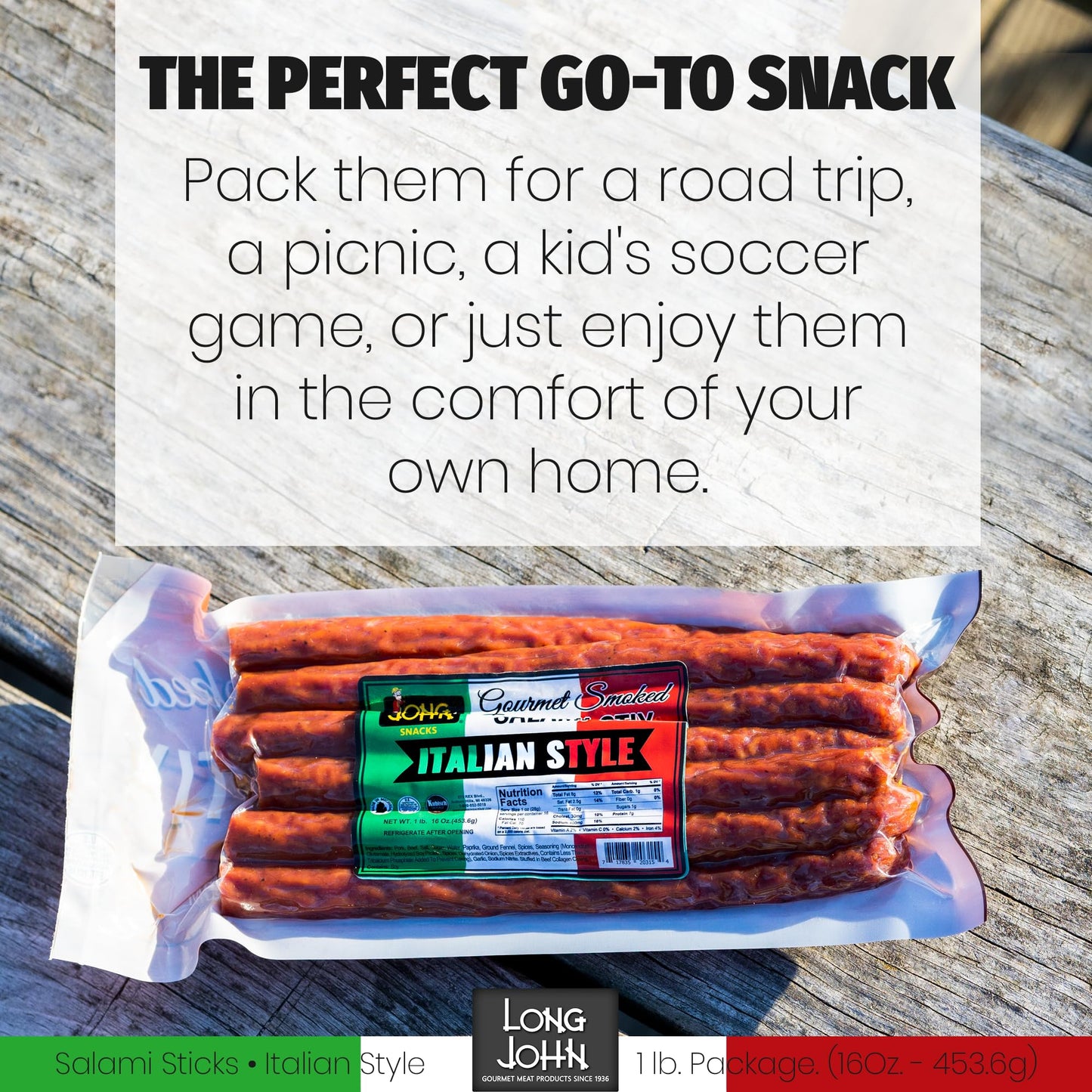 Long John Snacks Italian Style Dried Salami Stix – Premium Italian Blend Hand Crafted Pork & Beef Cuts – Gluten-Free, Bold Flavor & Low Heat – Smoked & Italian-Style Dried to Perfection - 16oz.