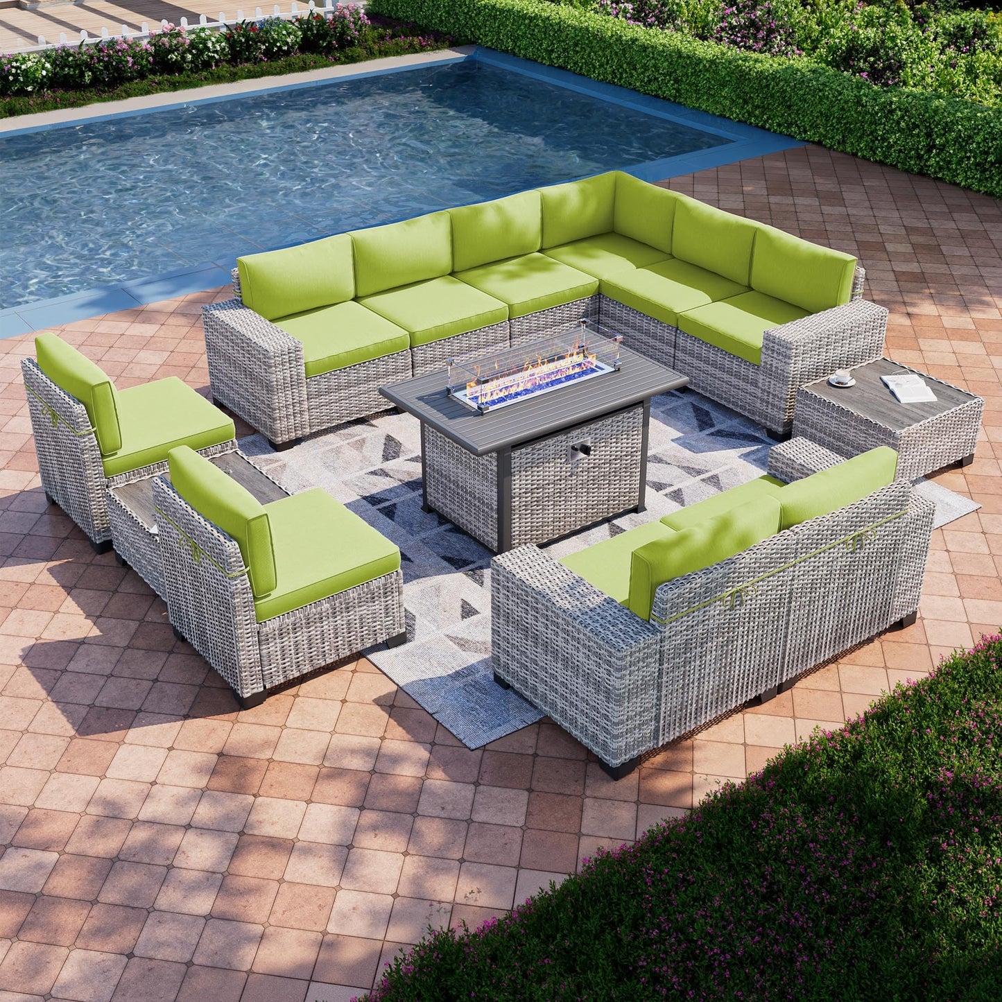 6-Piece Outdoor Patio Furniture Set Wicker Sectional Sofa Set, Patio Conversation Set with Thickened Cushions & Coffee Table for Garden, Backyard, Poolside, Beige