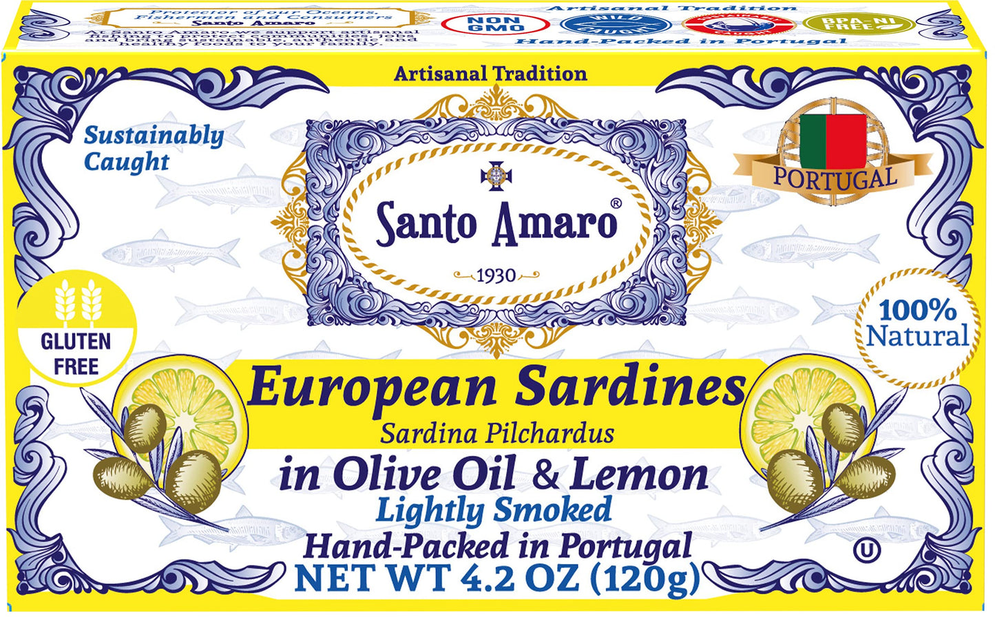Santo Amaro - 6 Flavor Variety Pack Sampler European Wild Sardines - Virgin Olive Oil - Tomato Sauce from Puree - Virgin Olive Oil & Spicy Red Piri Piri Pepper - Spring Water - Virgin Olive Oil & Lisbon Lemon - Tomato Puree with Spicy Red Piri Piri Pepper