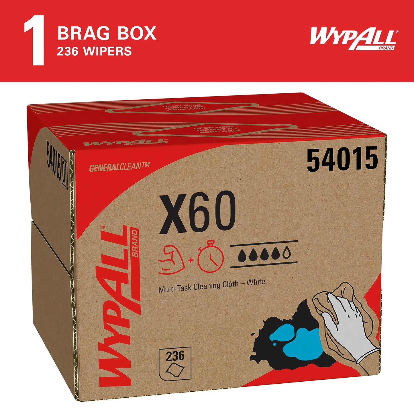 Wypall Gene Clean X60 Cloths Multi-Task Cleaning Wipes (34790), Strong and Absorbent Towels, White (10 Boxes of 118 Sheets, 1,180 Sheet Total)