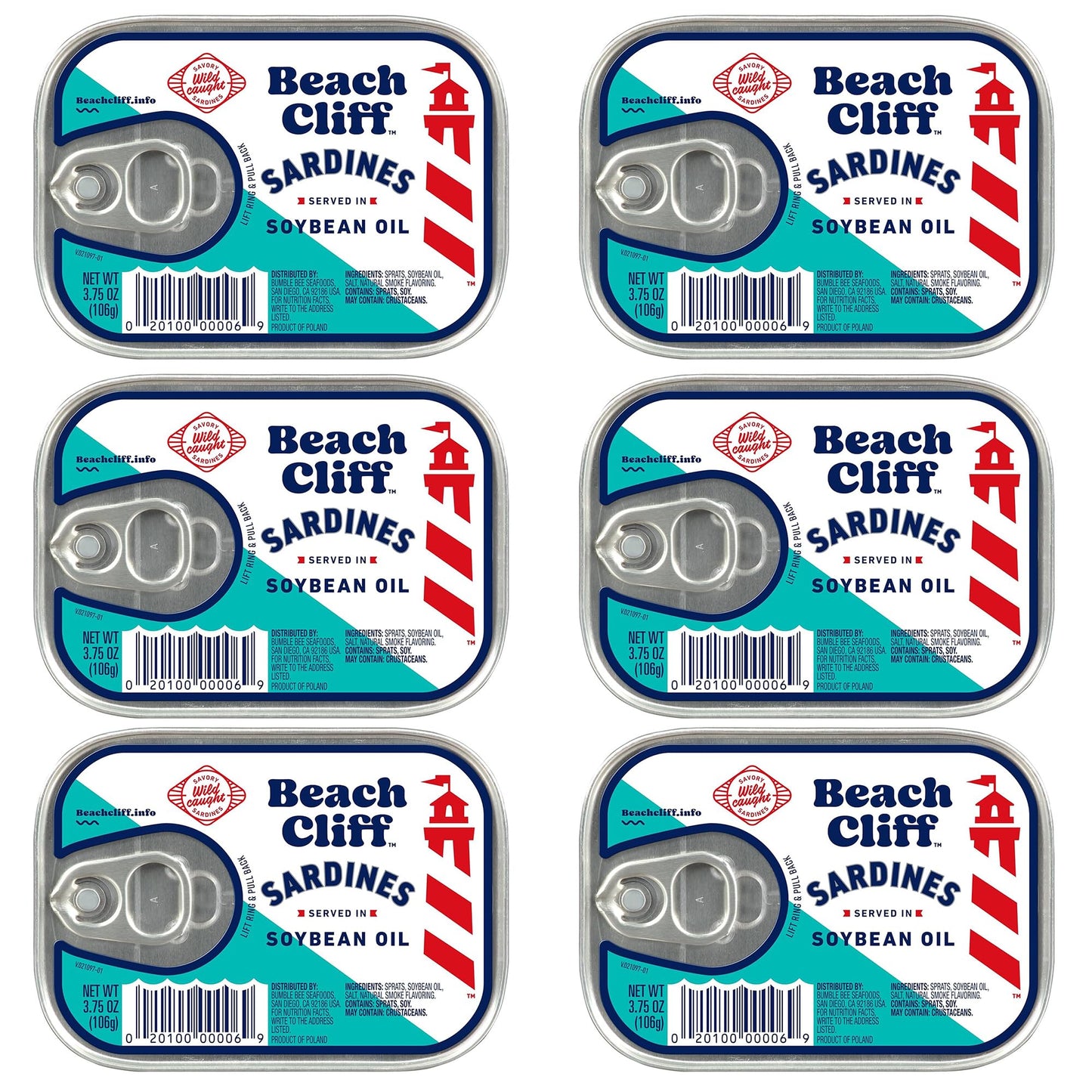 Beach Cliff Sardines in Water, 3.75 oz Can (Pack of 12) - Wild Caught Sardines - 12g Protein per Serving - Gluten Free, Keto Friendly