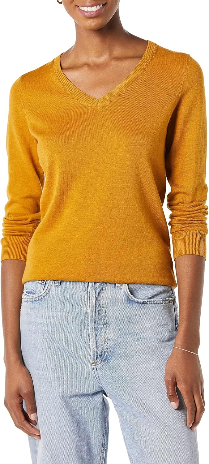 Amazon Essentials Women's Regular-Fit Lightweight Long-Sleeve V-Neck Sweater
