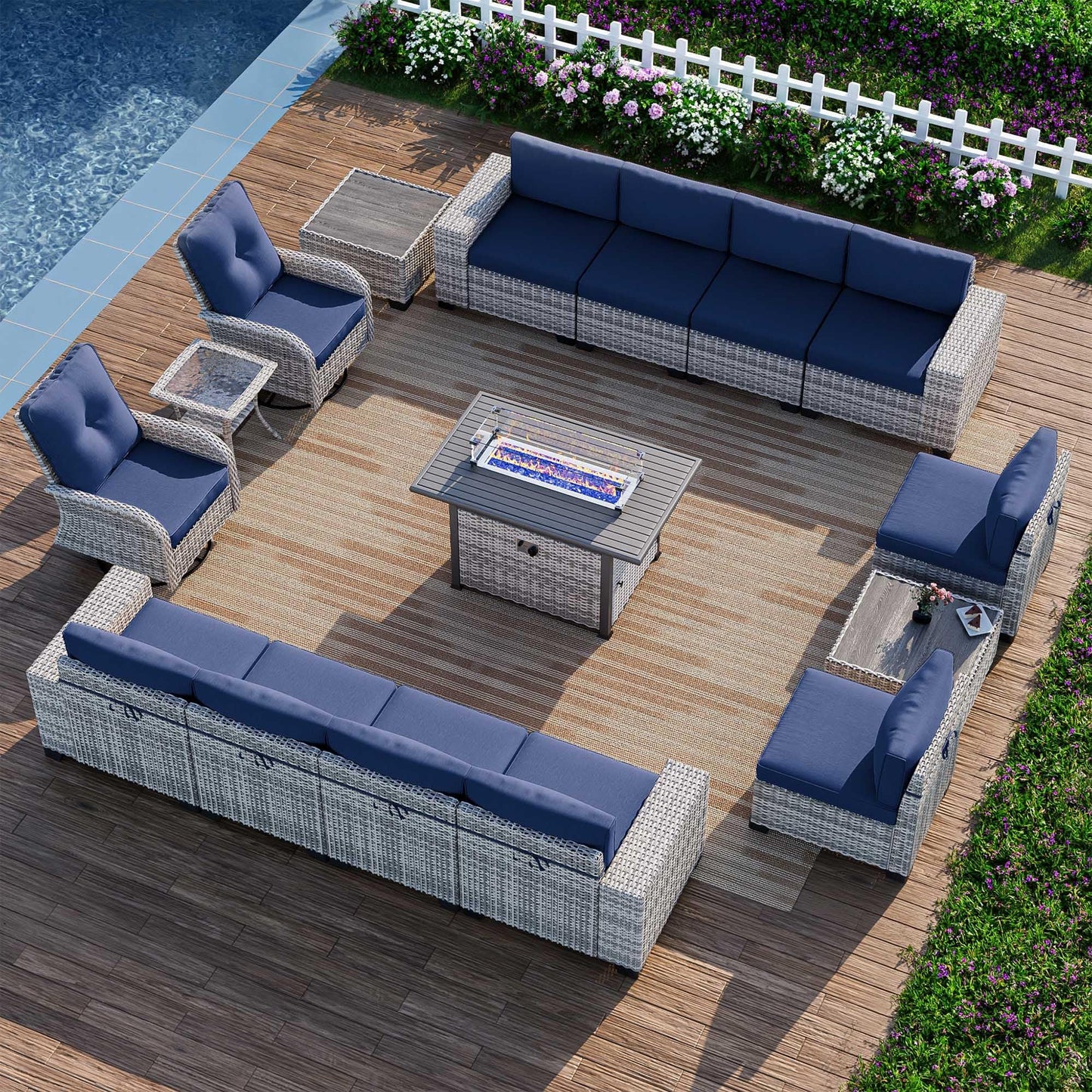 6-Piece Outdoor Patio Furniture Set Wicker Sectional Sofa Set, Patio Conversation Set with Thickened Cushions & Coffee Table for Garden, Backyard, Poolside, Beige
