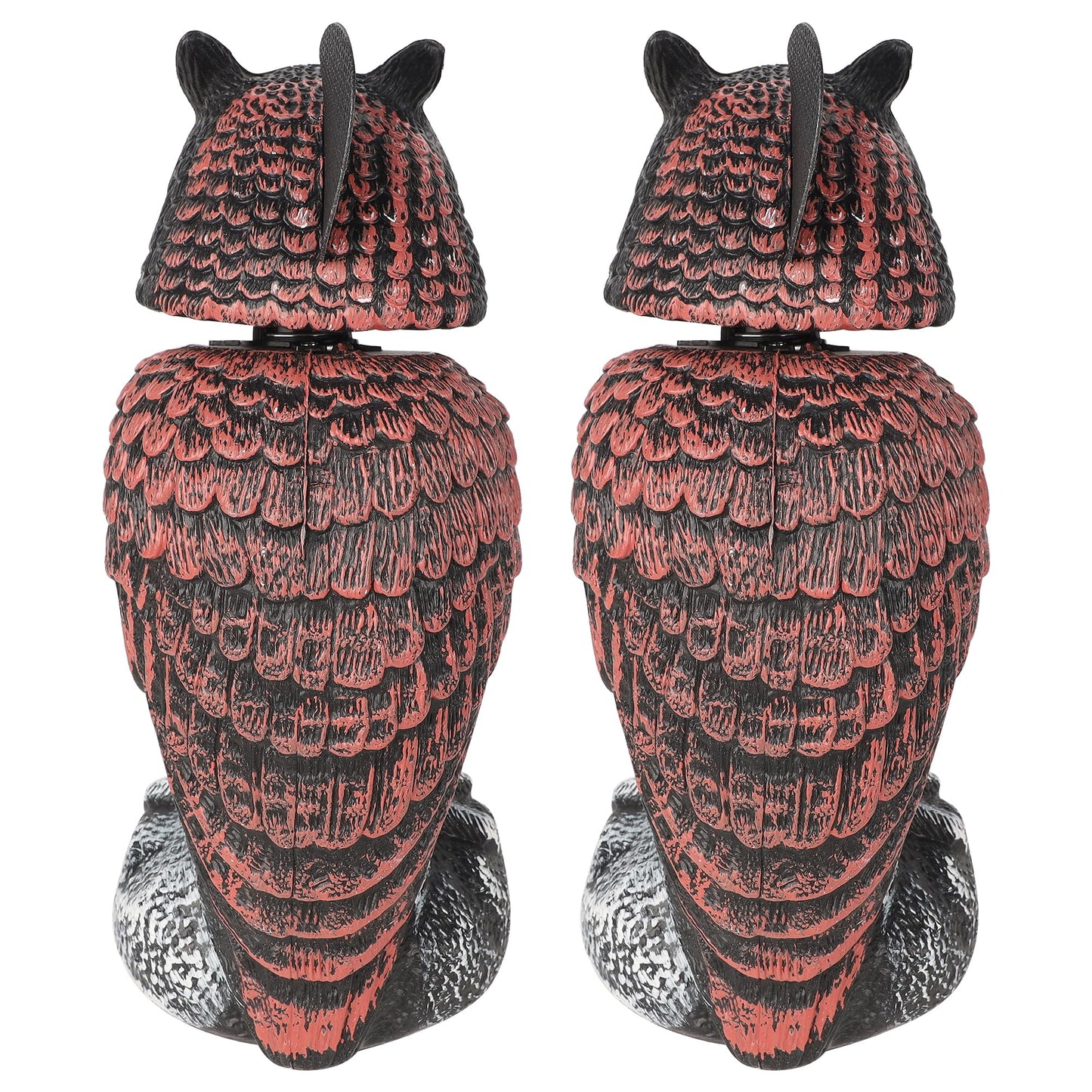 Hausse 2 Pack Bird Scarecrow Fake Owl Decoy Sculpture, Rotating Head Plastic Owl Bird Deterrents, 10.6 Inch Height Nature Enemy Horned Pest Repellent for Outdoor Garden Yard