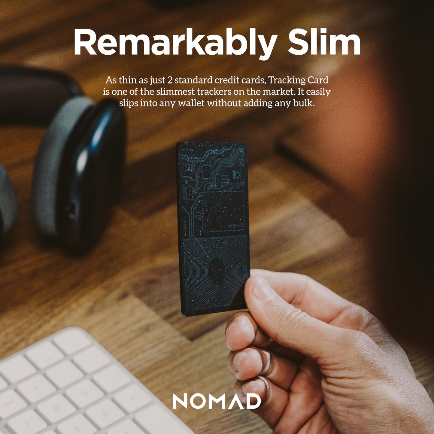 Nomad Tracking Card, Slim Card Tracker With IPX7 Waterproof and Dust Proof - Card Tracker for Wallet, Luggage & Passport, 5 Months Gps Tracker Long Battery Life, Rechargeable, Compatible with iOS Only