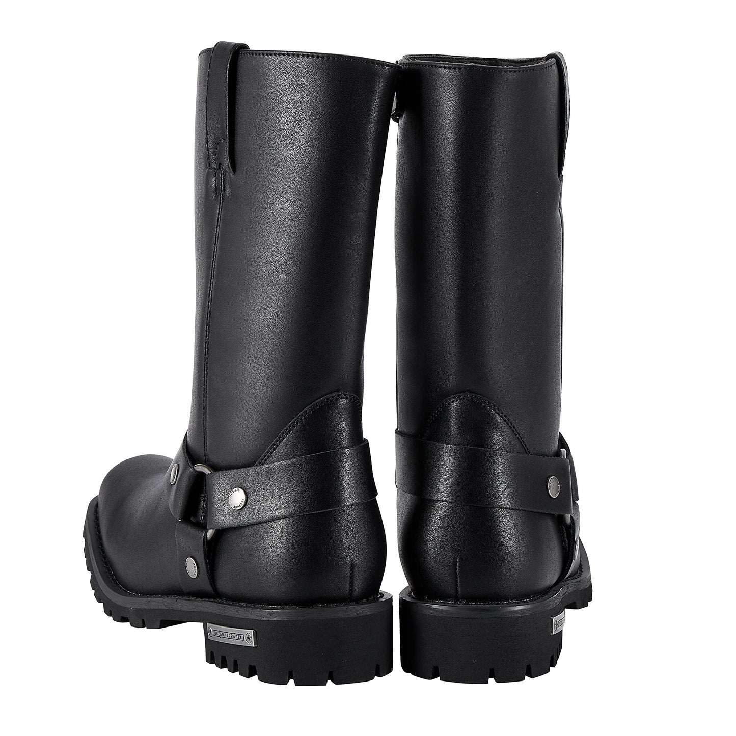 GARGOYLE BELLS Mens Harness Straps Motorcycle Leather Boots Black Waterproof Biker Boots For Men- Low Heel Riding Boots