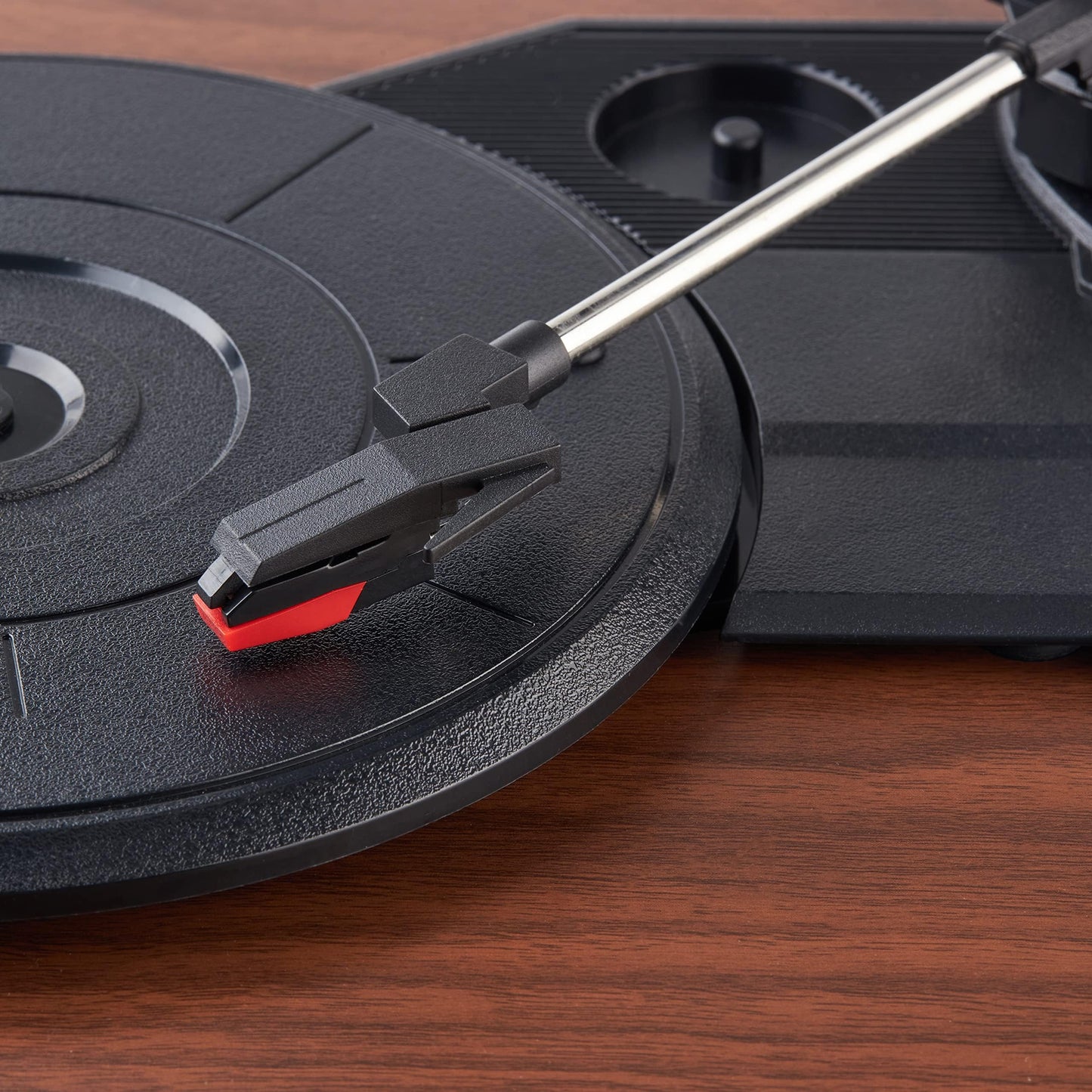 Amazon Basics Desktop Vinyl Record Player Turntable with Bluetooth Playback, Built-in Speakers, 3-Speed, Wireless Playback, Black
