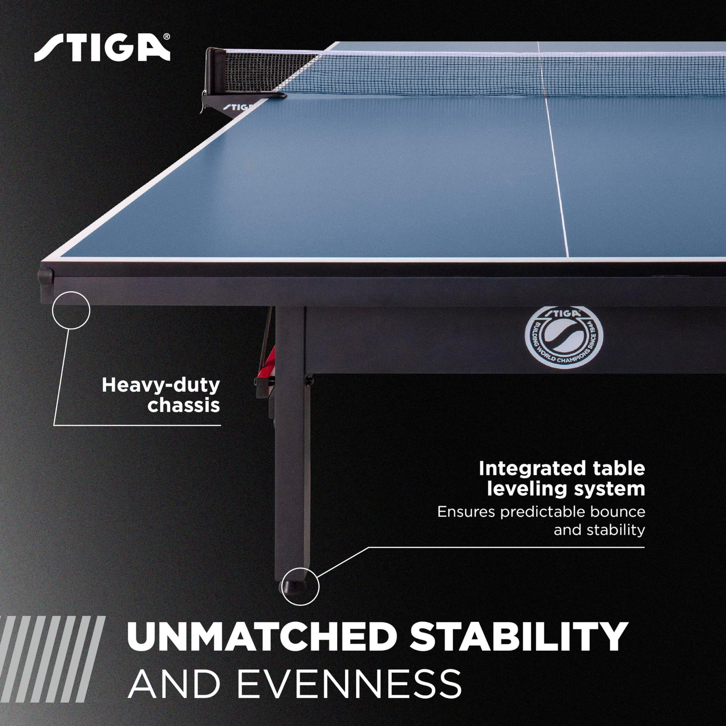 STIGA Advantage Series Indoor Ping Pong Table, Foldable Table Tennis Table - 12, 15, 18, and 25mm Tabletops - Quickplay 10-Minute Assembly - Playback Mode - Recreational- to Tournament-Level