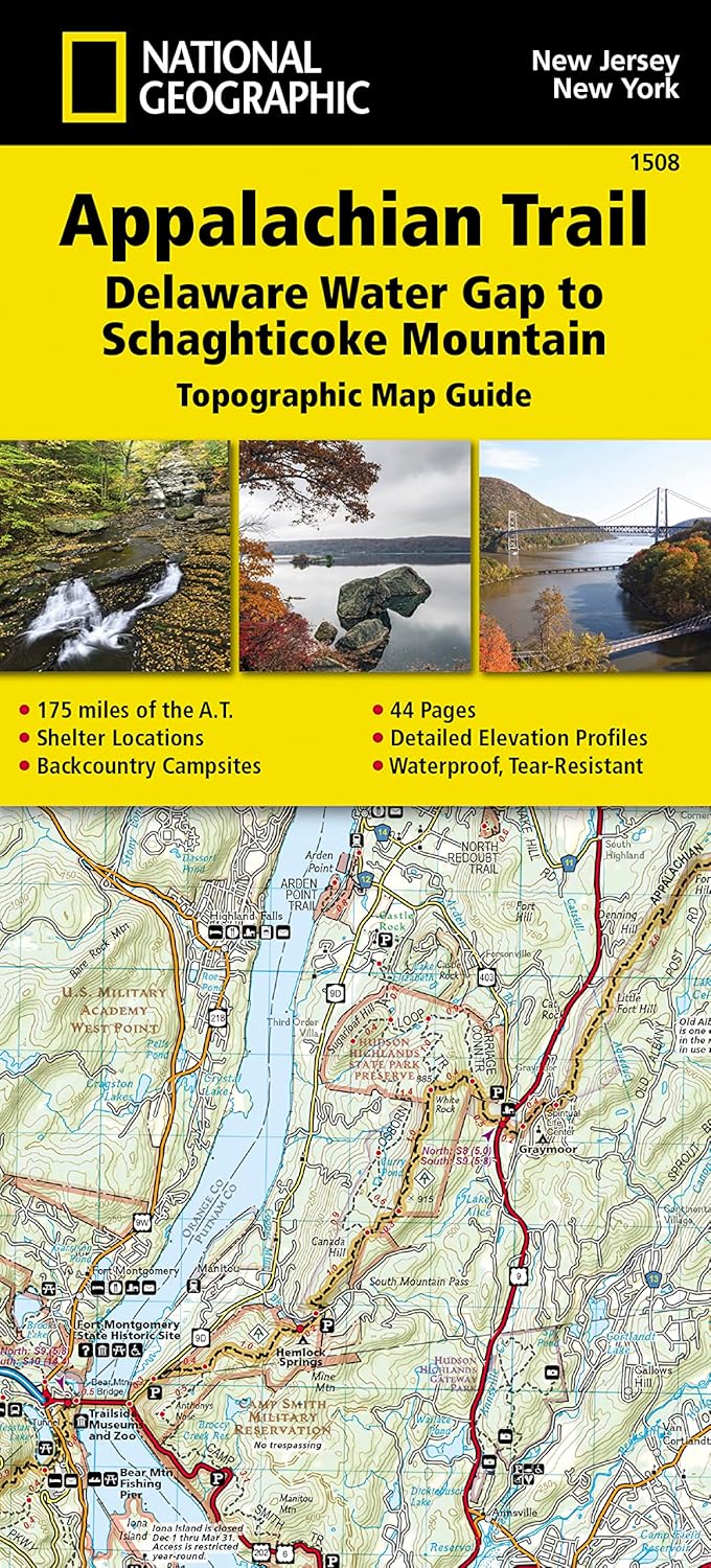 Appalachian Trail: Delaware Water Gap to Schaghticoke Mountain Map [New Jersey, New York] (National Geographic Topographic Map Guide, 1508)