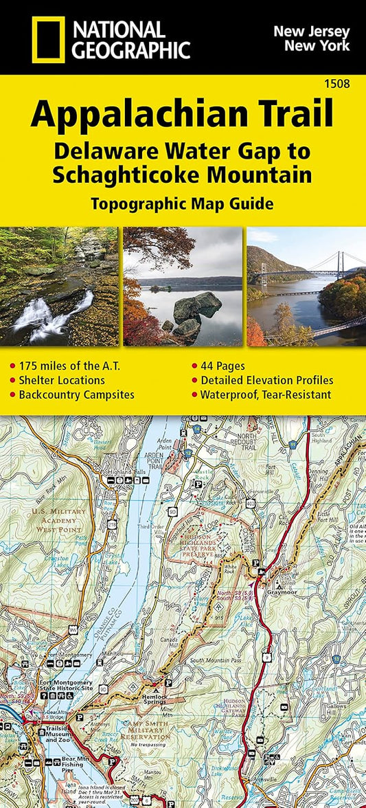 Appalachian Trail: Delaware Water Gap to Schaghticoke Mountain Map [New Jersey, New York] (National Geographic Topographic Map Guide, 1508)