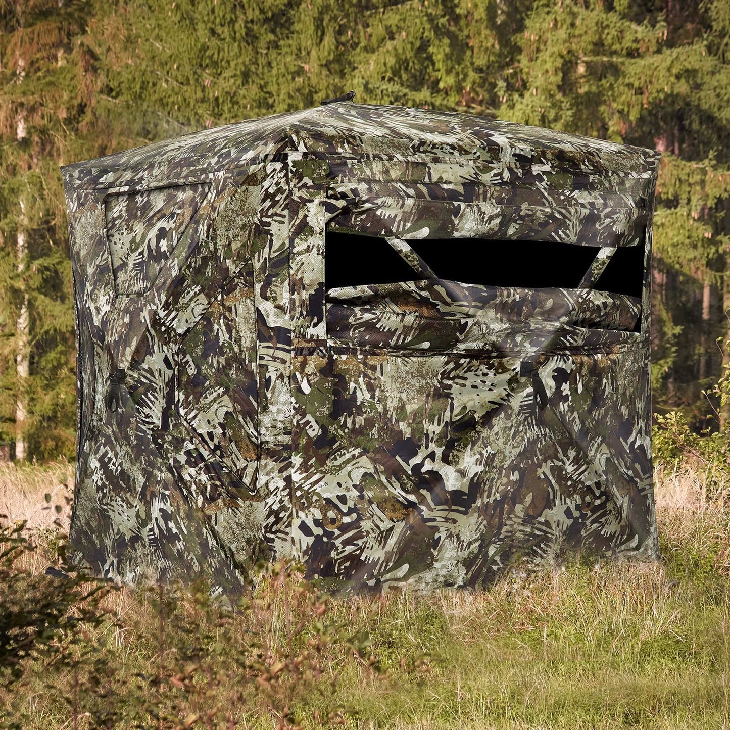 TIDEWE Hunting Blind 270°See Through with Silent Magnetic Door & Sliding Windows, 2-3 Person Pop Up Ground Blind with Carrying Bag, 300D Portable Resilient Tent(Veil Rush)
