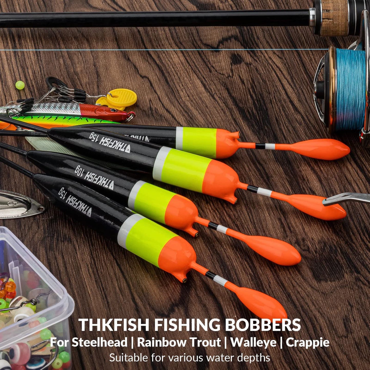 THKFISH Fishing Bobbers Fishing Floats and Bobbers Slip Bobbers for Fishing Balsa Floats Crappie Fishing Bobbers 1/6oz(3.47"X0.47"X6.73") 3/8oz(3.84"X0.6"X 7.2") 1/2oz(4.13"X0.75"X7.87")