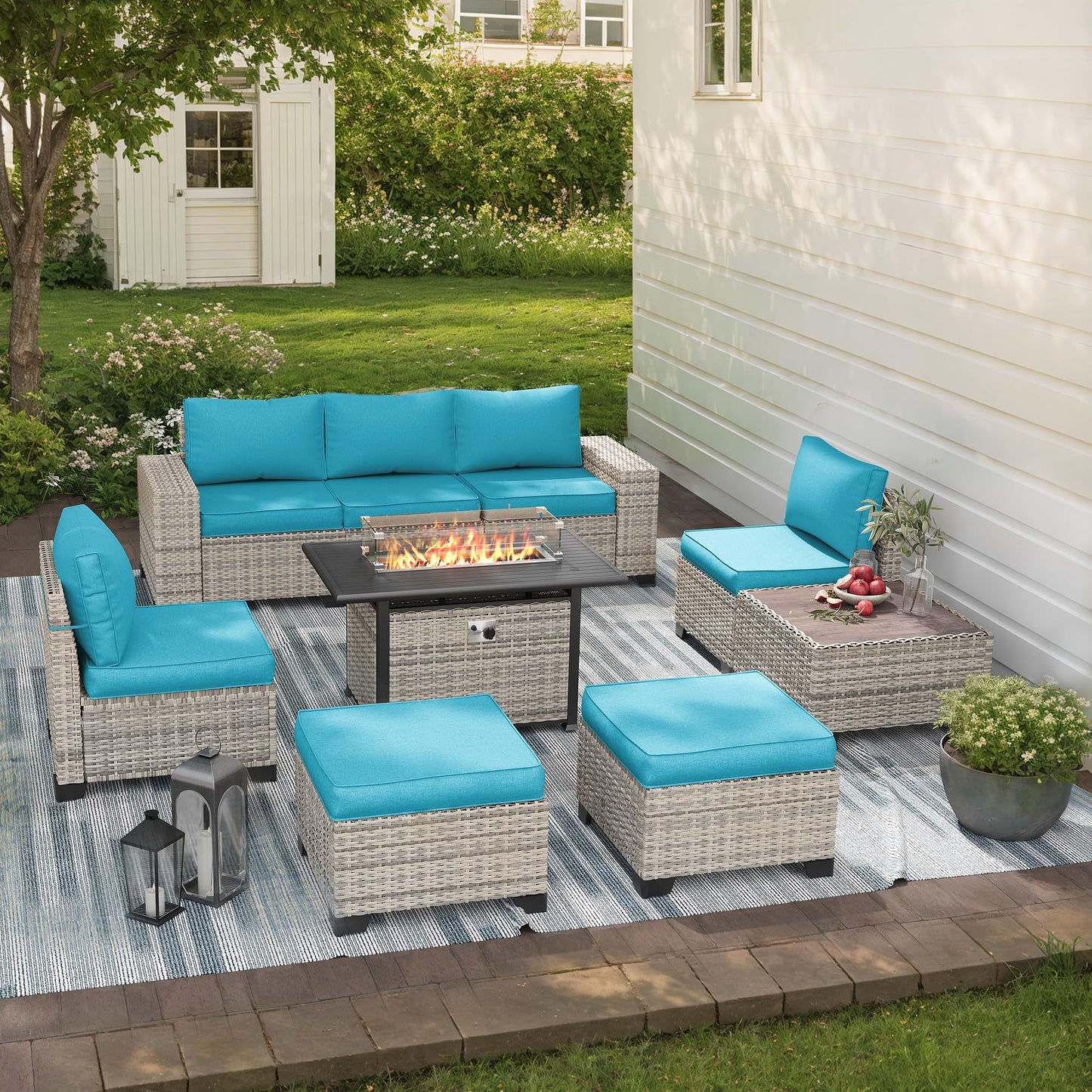 6-Piece Outdoor Patio Furniture Set Wicker Sectional Sofa Set, Patio Conversation Set with Thickened Cushions & Coffee Table for Garden, Backyard, Poolside, Beige
