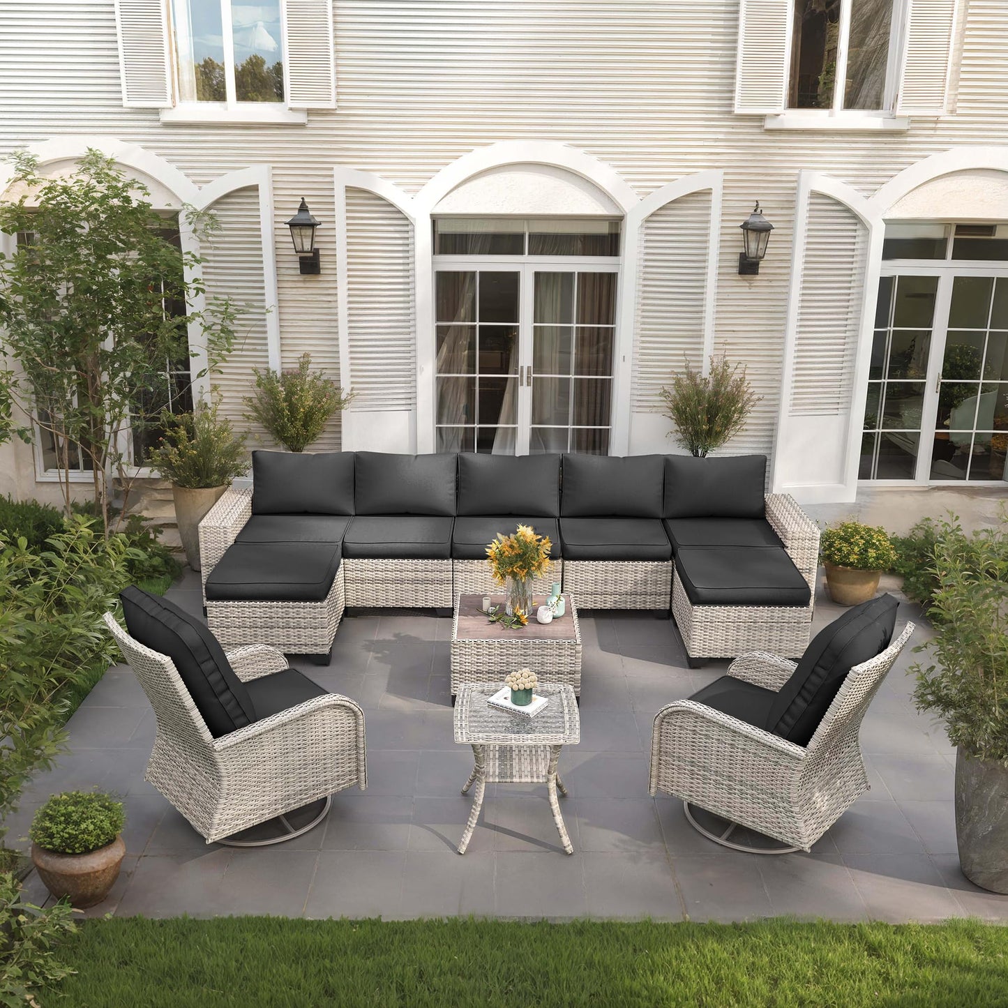 6-Piece Outdoor Patio Furniture Set Wicker Sectional Sofa Set, Patio Conversation Set with Thickened Cushions & Coffee Table for Garden, Backyard, Poolside, Beige