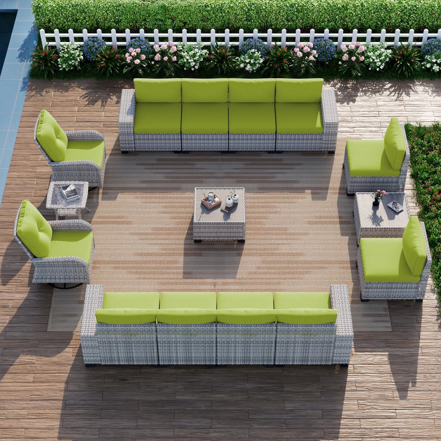 6-Piece Outdoor Patio Furniture Set Wicker Sectional Sofa Set, Patio Conversation Set with Thickened Cushions & Coffee Table for Garden, Backyard, Poolside, Beige