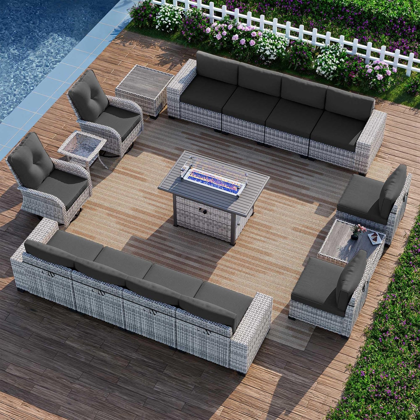 6-Piece Outdoor Patio Furniture Set Wicker Sectional Sofa Set, Patio Conversation Set with Thickened Cushions & Coffee Table for Garden, Backyard, Poolside, Beige