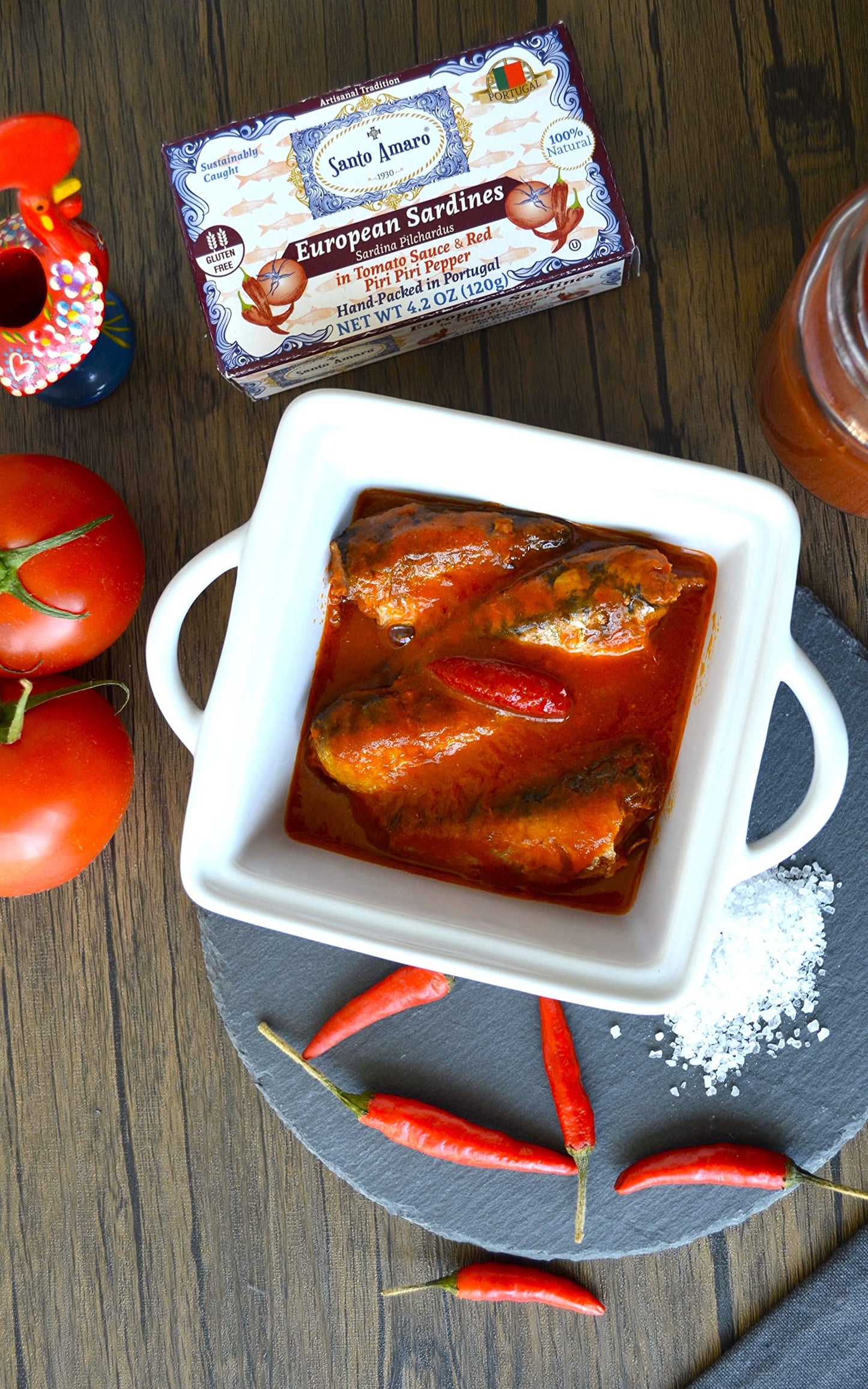 Santo Amaro - 6 Flavor Variety Pack Sampler European Wild Sardines - Virgin Olive Oil - Tomato Sauce from Puree - Virgin Olive Oil & Spicy Red Piri Piri Pepper - Spring Water - Virgin Olive Oil & Lisbon Lemon - Tomato Puree with Spicy Red Piri Piri Pepper