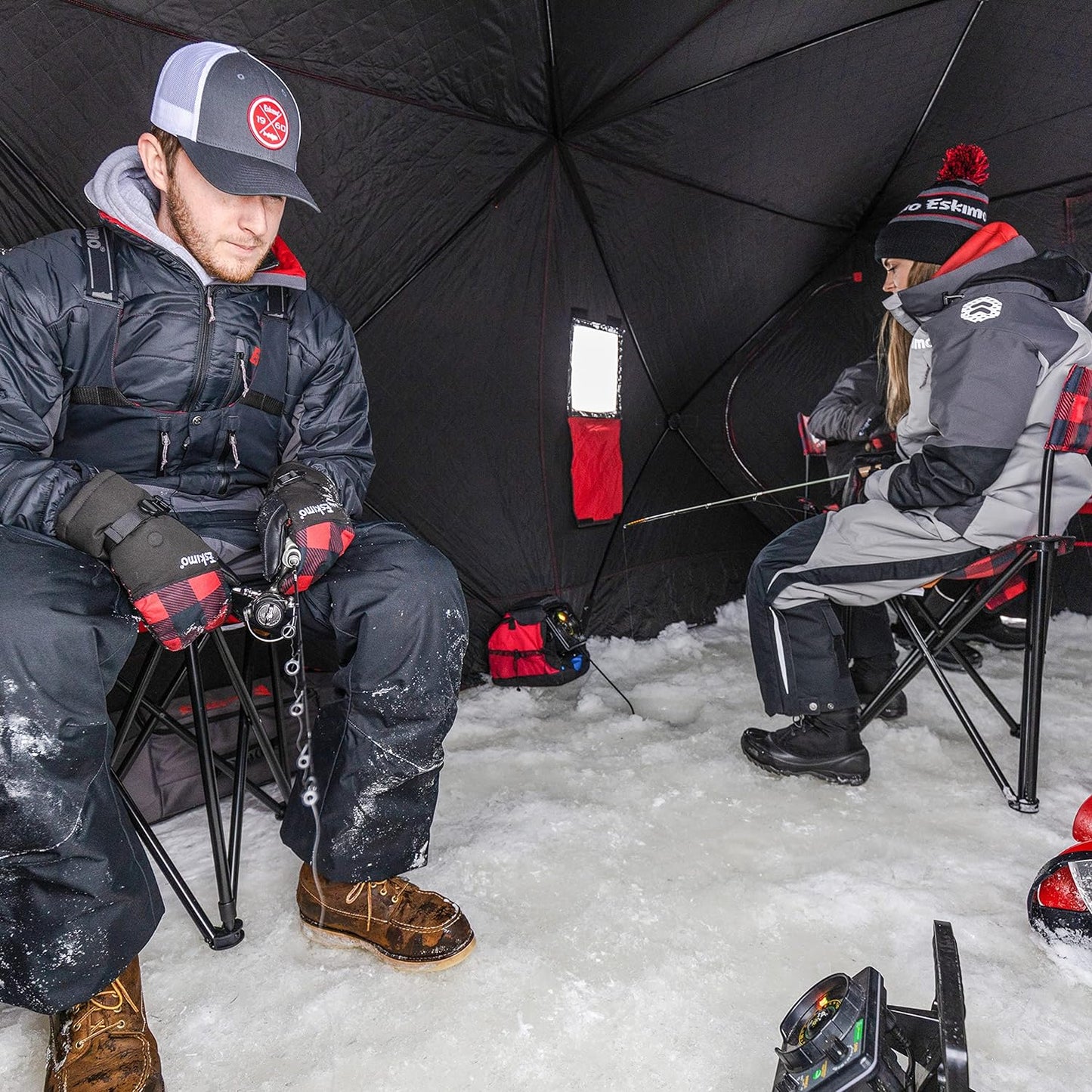 Eskimo 36150 QuickFish™ 6I Insulated Pop-Up Hub-Style Ice Fishing Shelter, 68 Square Feet of Fishable Area, 6 Person Shelter, Red/Black