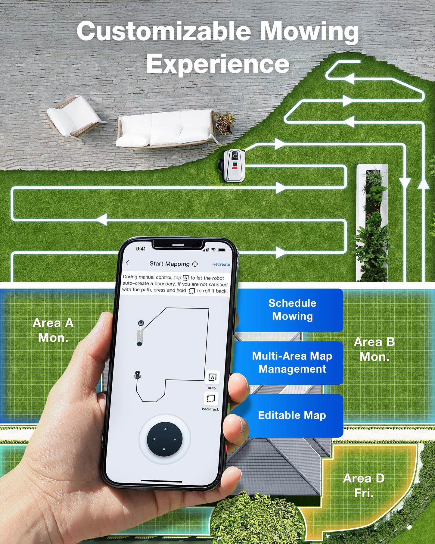 ECOVACS Goat A2000 LiDAR PRO Robotic Lawn Mower for Up to 0.5 Acre, Wire-Free with Dual-LiDAR Auto Mapping, Built-in TruEdge Edge Trimmer, AIVI 3D Obstacle Avoidance, Smart App Control