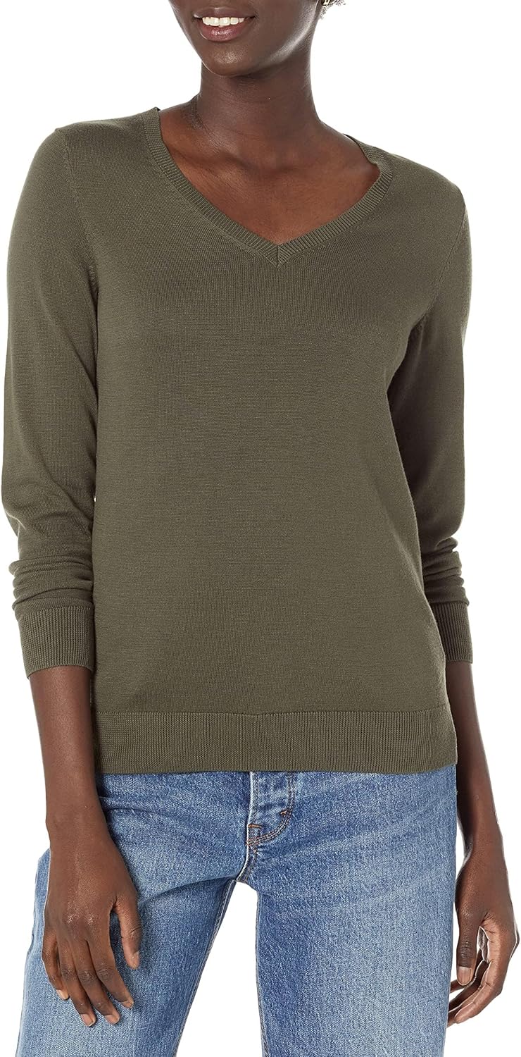 Amazon Essentials Women's Regular-Fit Lightweight Long-Sleeve V-Neck Sweater