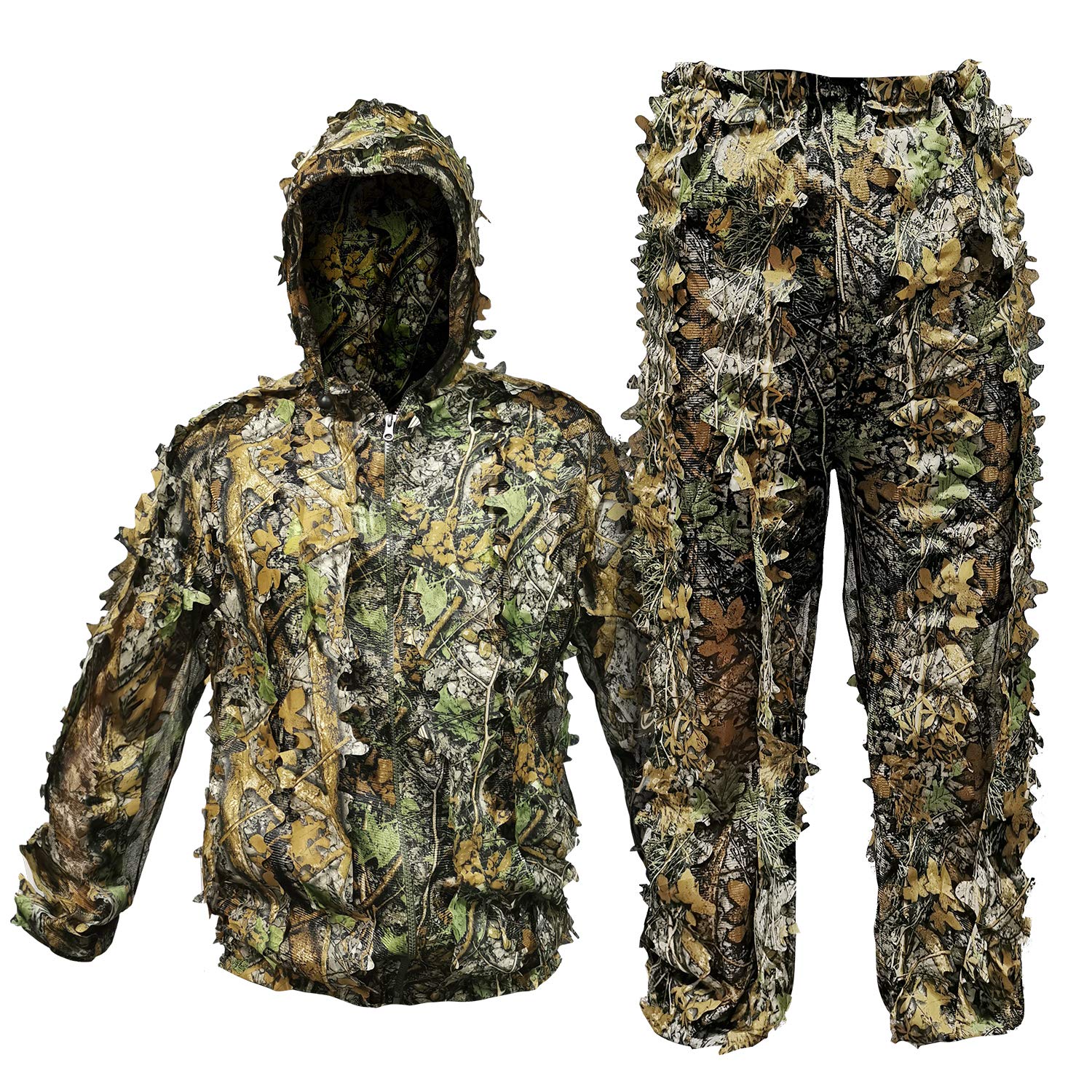 origin hunting gear Upgrade Ghillie Suit Outdoor 3D Lifelike Super Lightweight Hooded Camouflage Clothing Jungle Woodland Hunting Shooting, ‎Fit tall 5.9-6.2ft