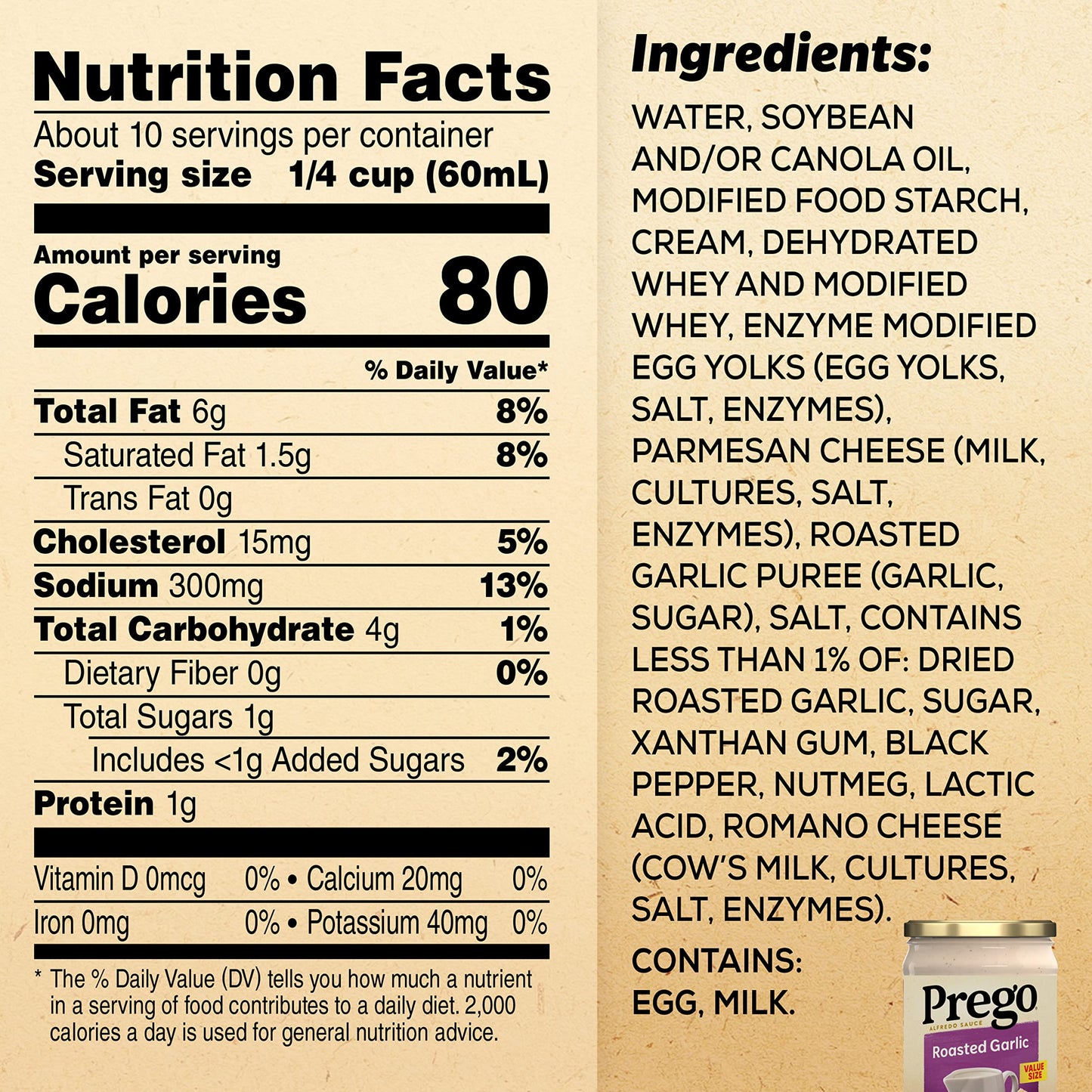 Prego Alfredo Pasta Sauce with Roasted Garlic and Parmesan Cheese, 14.5 oz Jar