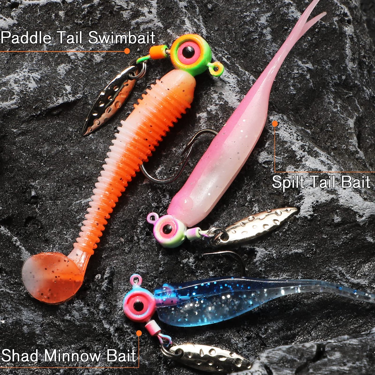 Dovesun Crappie Lures with Jig Heads Kit, Soft Plastic Grubs-Tube Baits 1/8oz 1/16oz 1/32oz Crappie Jigs Walleye Trout Bass Crappie Baits 95-120pcs