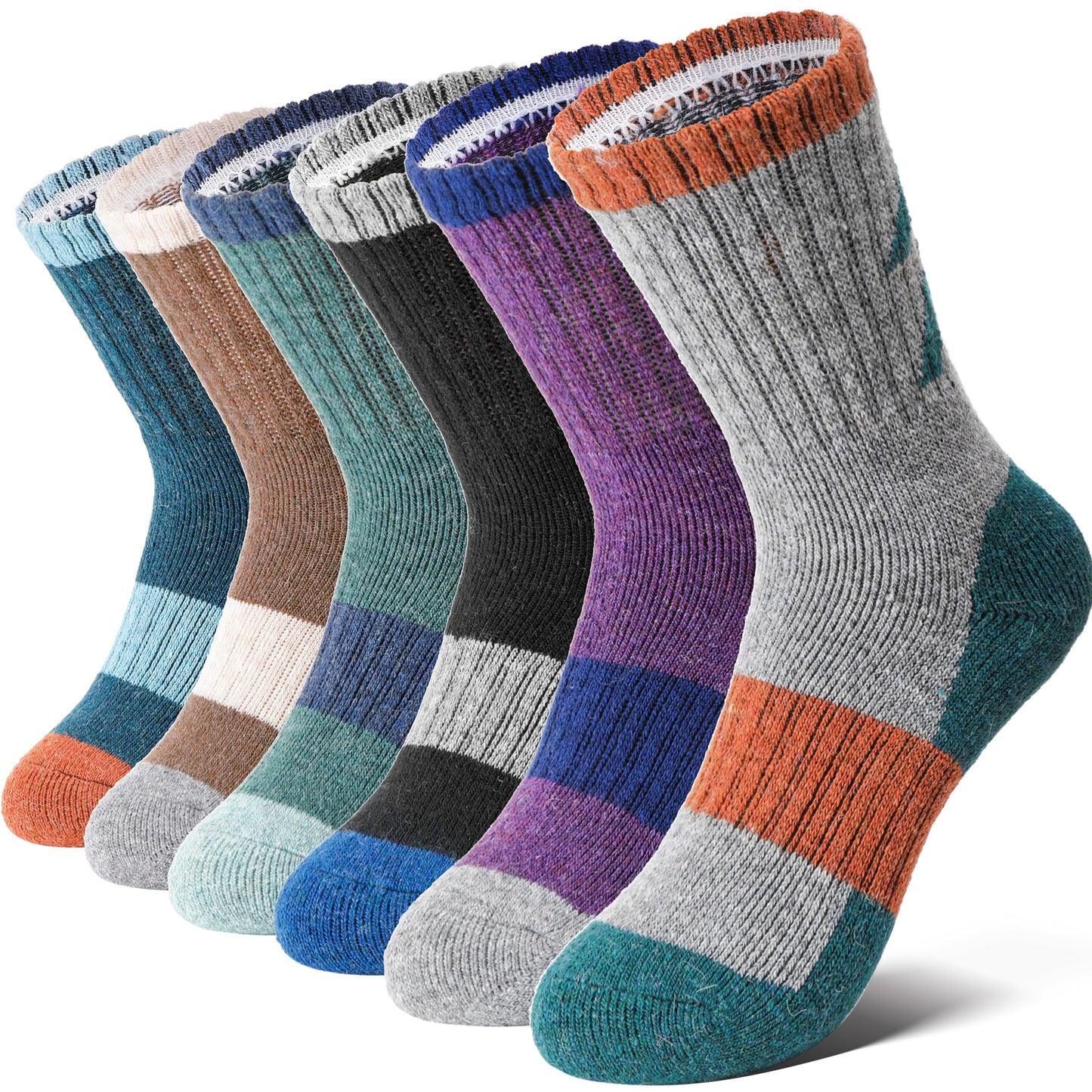 Anlisim Kids Merino Wool Hiking Socks Boys Girls Toddlers Thermal Winter Warm Boot Thick Cushion Gift Socks 6 Pairs