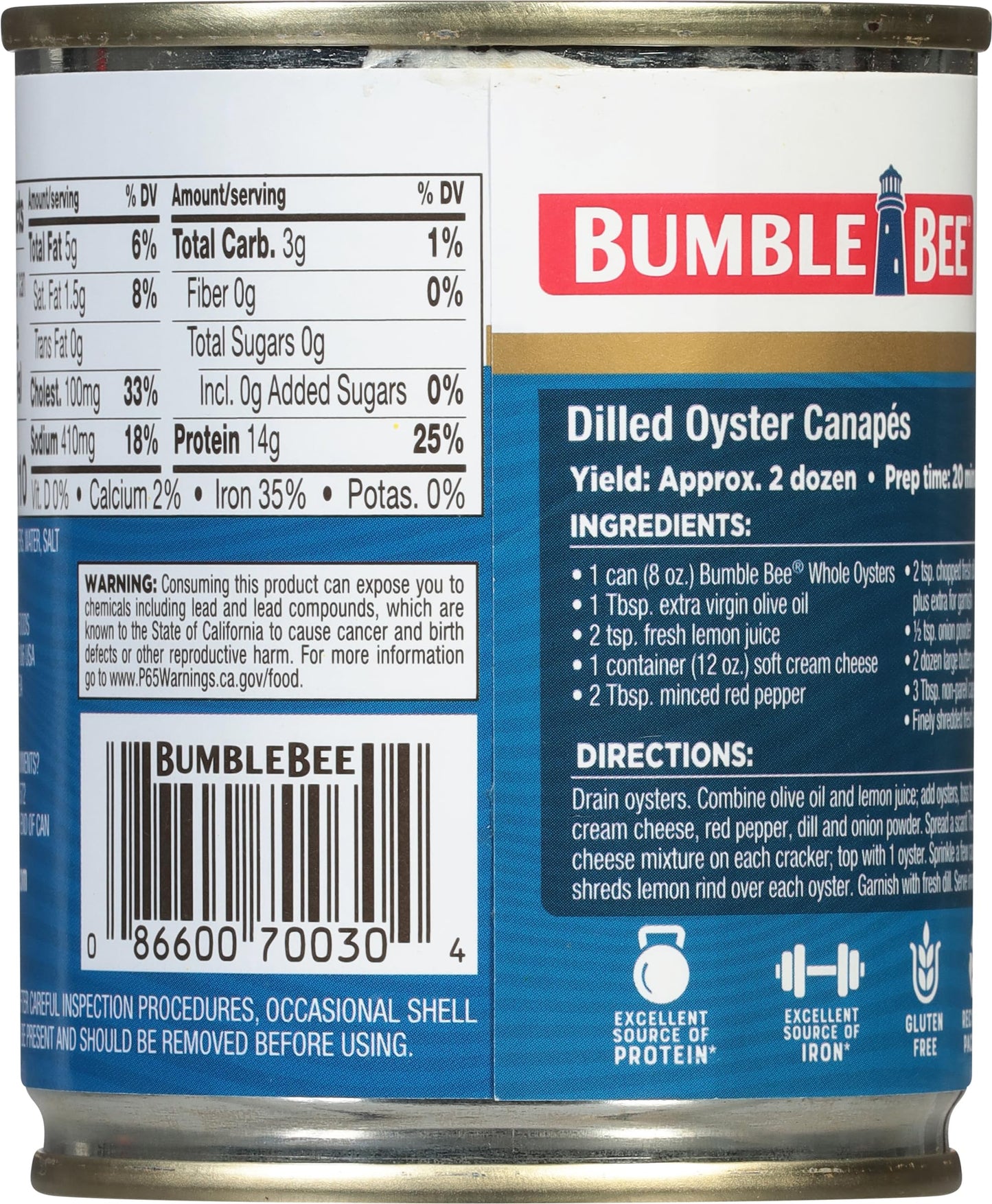 Bumble Bee Hot & Spicy Hardwood Smoked Oysters, 3.75 oz Tin (Pack of 12) - 20g Protein per Serving, Gluten Free, Keto