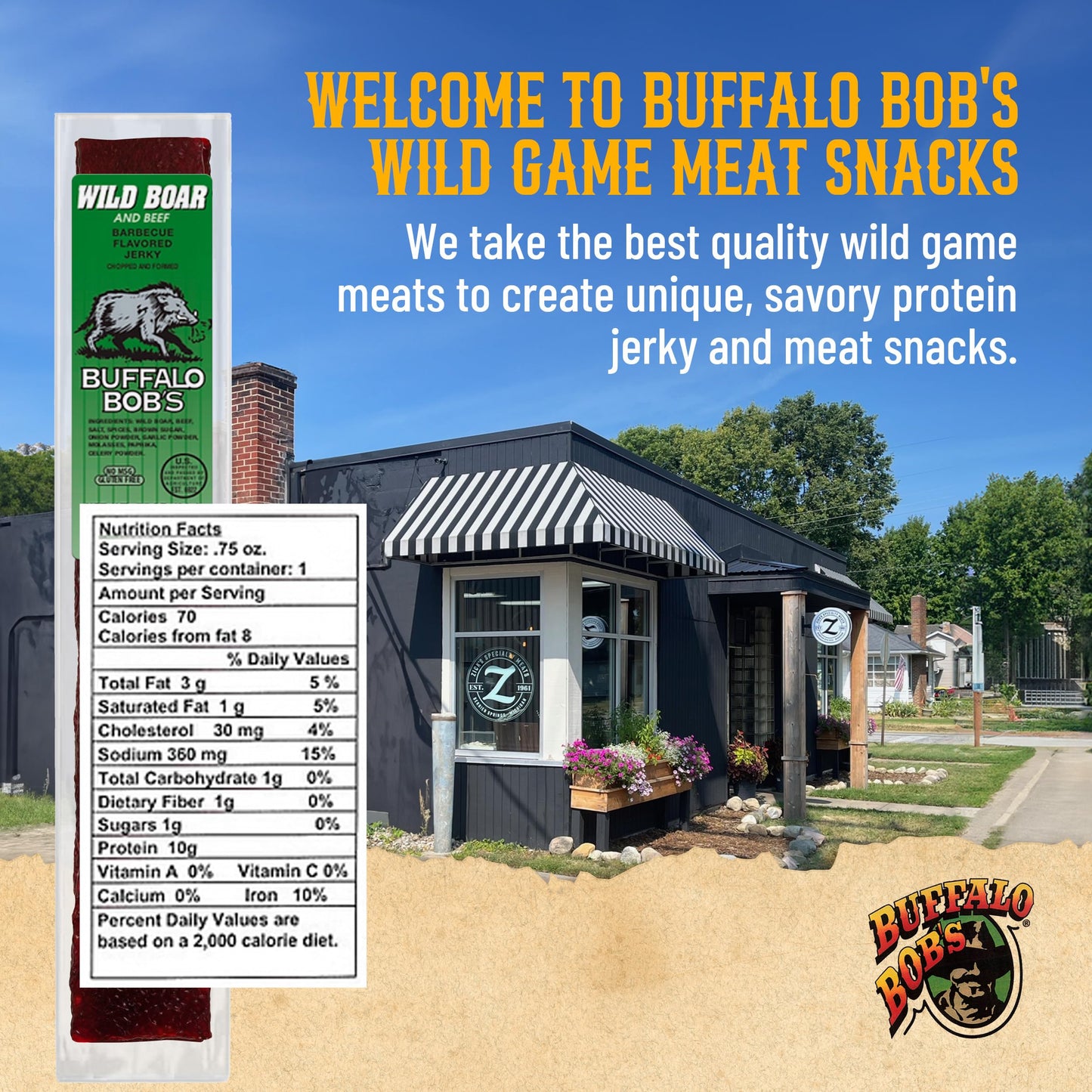 Buffalo Bob's Exotic Jerky (10-Pack), 10 Flavor Variety Pack of Snack Sticks, Wild Game Beef Gifts for Men