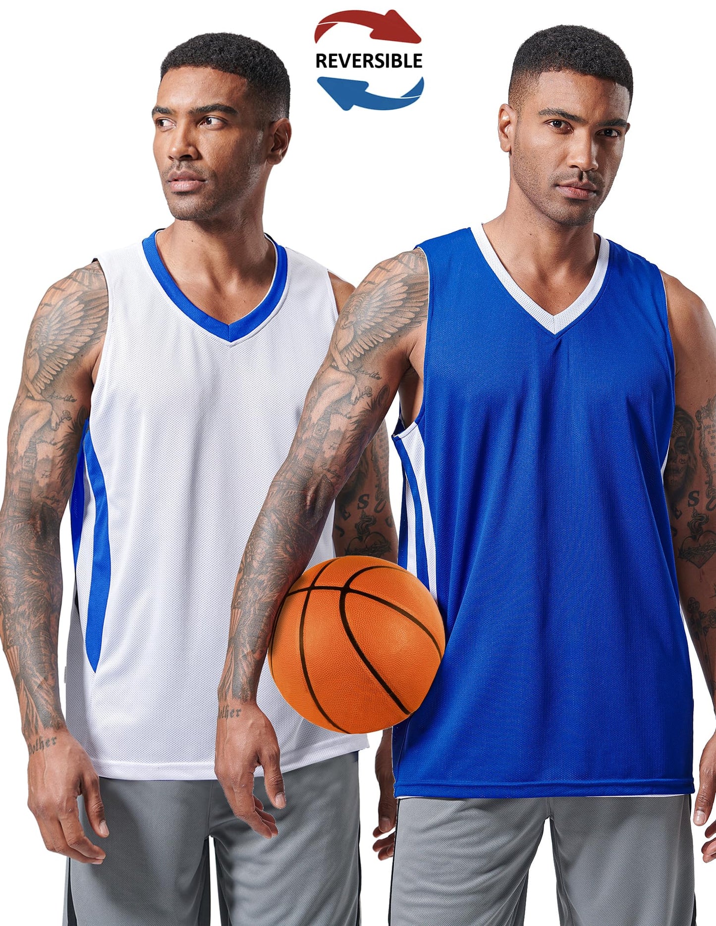 Liberty Imports Reversible Men's Mesh Athletic Basketball Jersey Single for Team Scrimmage (Blue/White, Large)