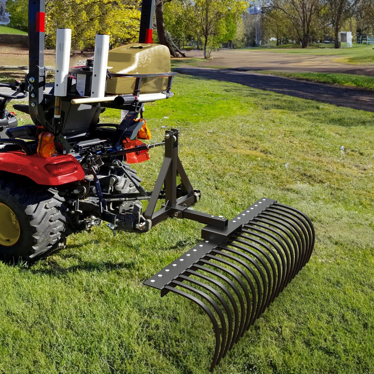 YITAMOTOR 4FT Tractors Rake 17 Pine Straw Rake Fits 2" Receiver for Lawn Tractors or ATV/UTV
