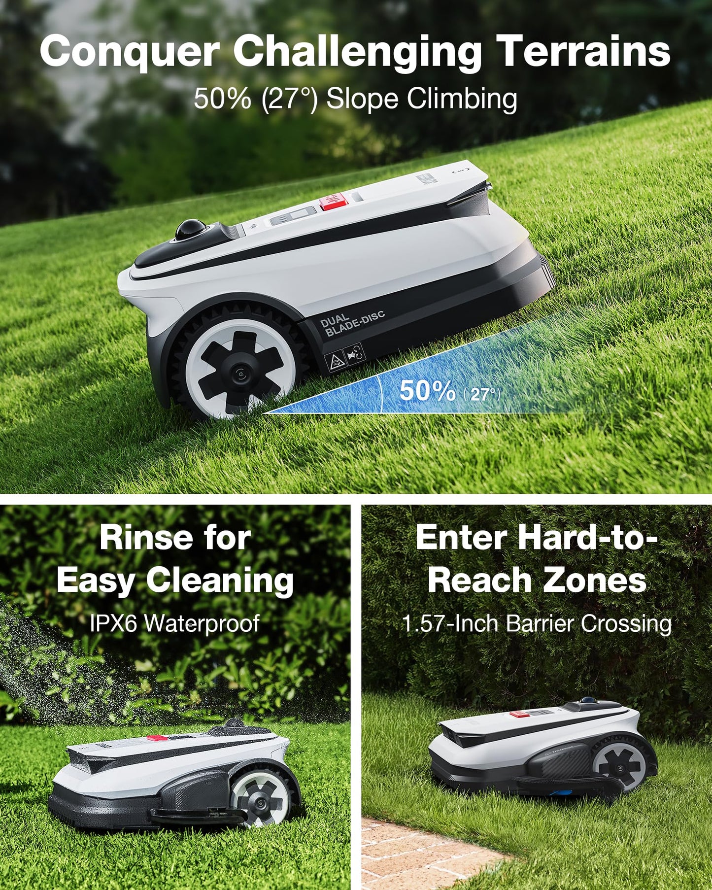 ECOVACS Goat A2000 LiDAR PRO Robotic Lawn Mower for Up to 0.5 Acre, Wire-Free with Dual-LiDAR Auto Mapping, Built-in TruEdge Edge Trimmer, AIVI 3D Obstacle Avoidance, Smart App Control