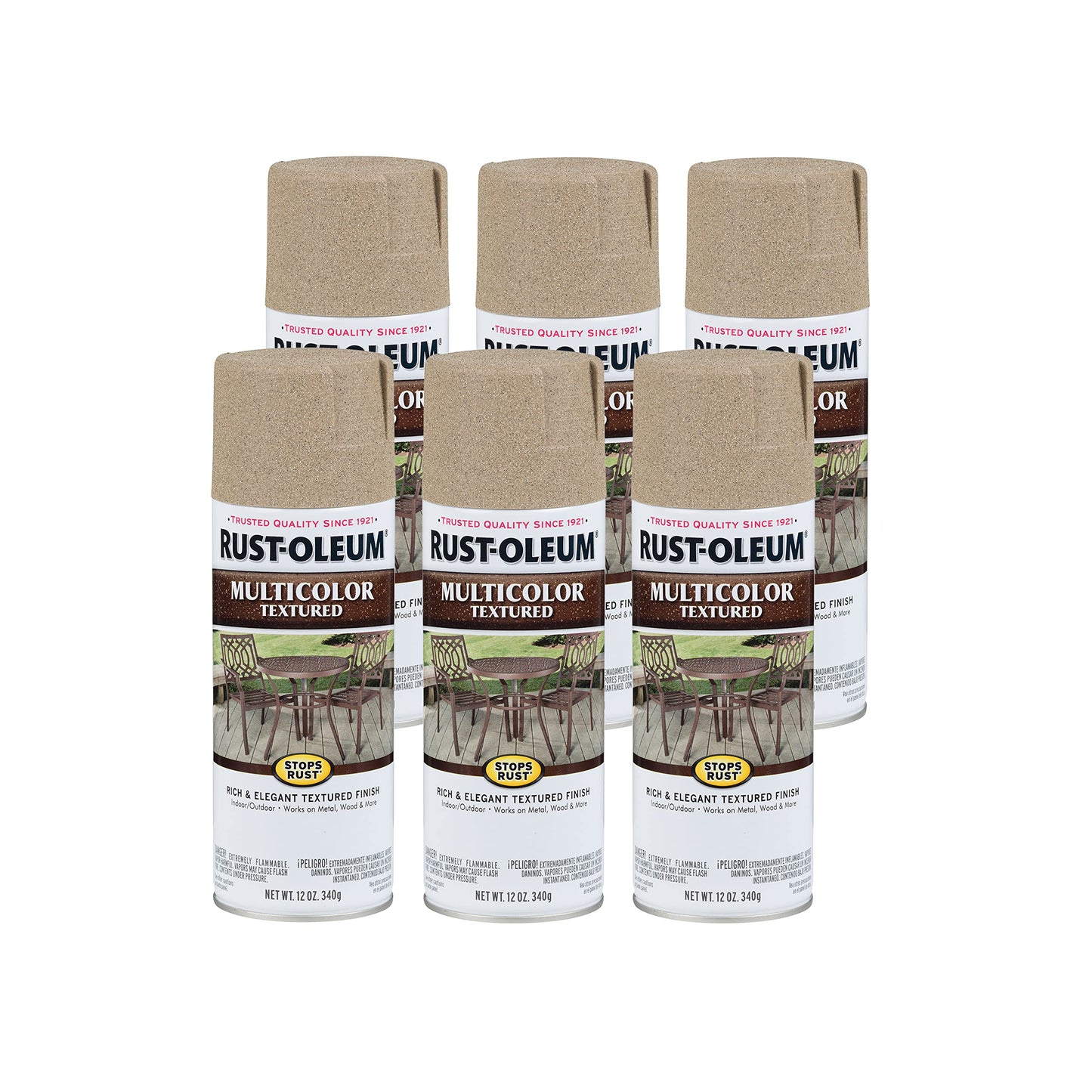 Rust-Oleum 223524-6PK Stops Rust Multi-Color Textured Spray Paint, 12 oz, Desert Bisque, 6 Pack, Beige