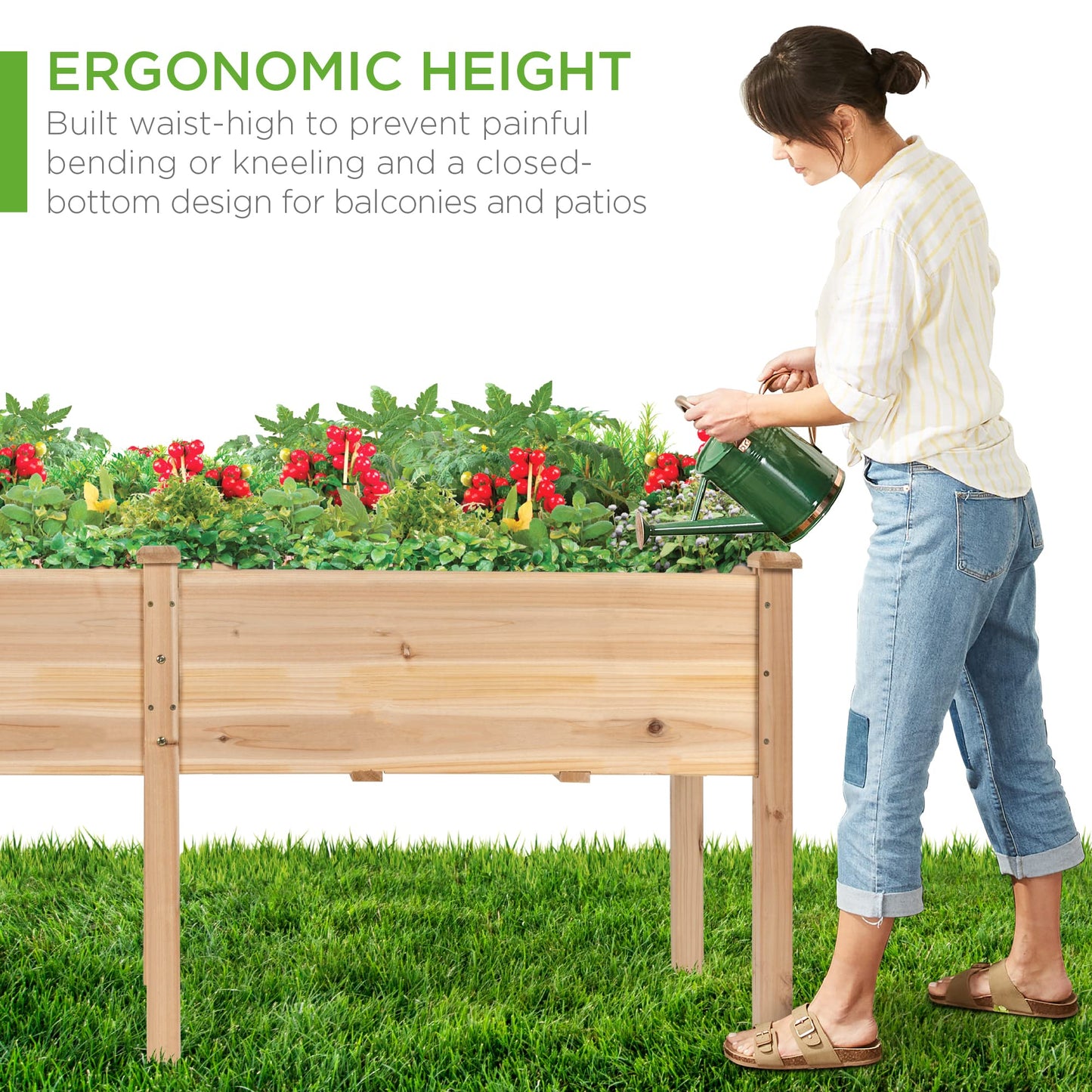 Best Choice Products 72x24x30in Raised Garden Bed, Elevated Wood Planter Box Stand for Backyard, Patio, Balcony w/Divider Panel, 6 Legs, 300lb Capacity - Natural