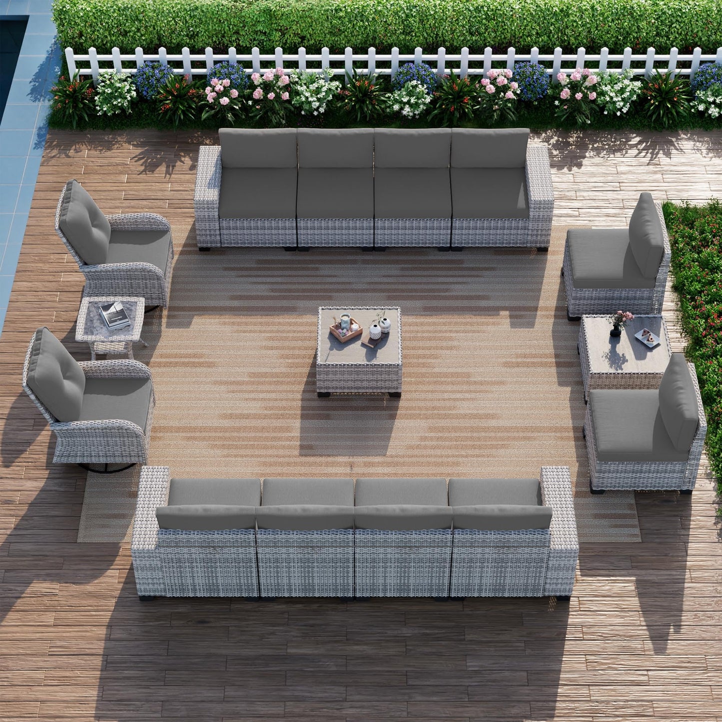 6-Piece Outdoor Patio Furniture Set Wicker Sectional Sofa Set, Patio Conversation Set with Thickened Cushions & Coffee Table for Garden, Backyard, Poolside, Beige