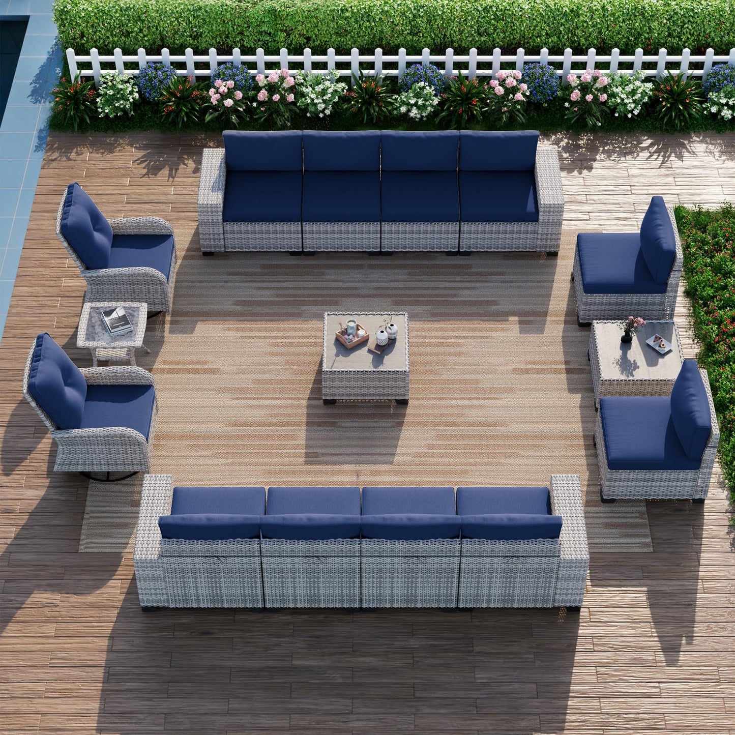6-Piece Outdoor Patio Furniture Set Wicker Sectional Sofa Set, Patio Conversation Set with Thickened Cushions & Coffee Table for Garden, Backyard, Poolside, Beige