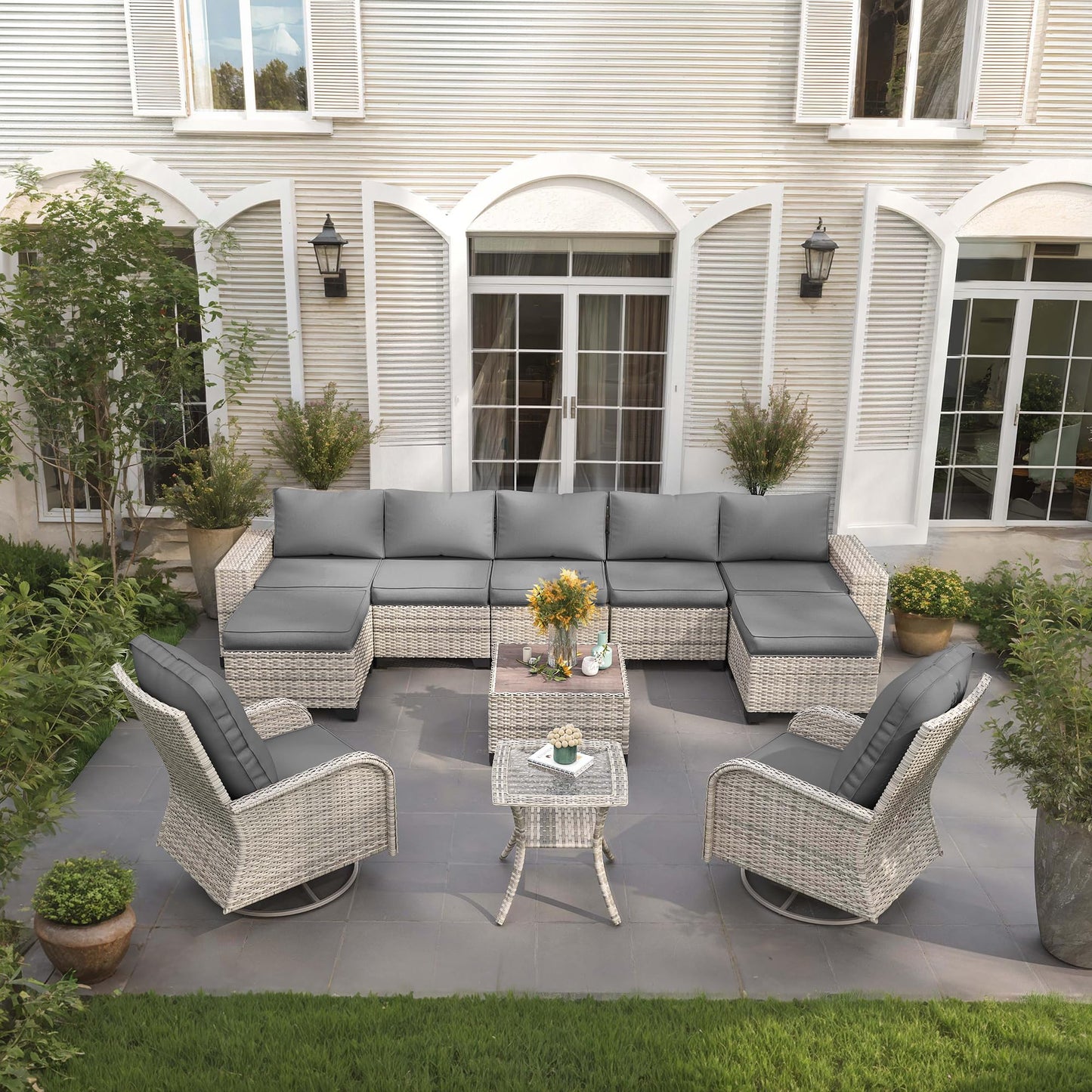 6-Piece Outdoor Patio Furniture Set Wicker Sectional Sofa Set, Patio Conversation Set with Thickened Cushions & Coffee Table for Garden, Backyard, Poolside, Beige