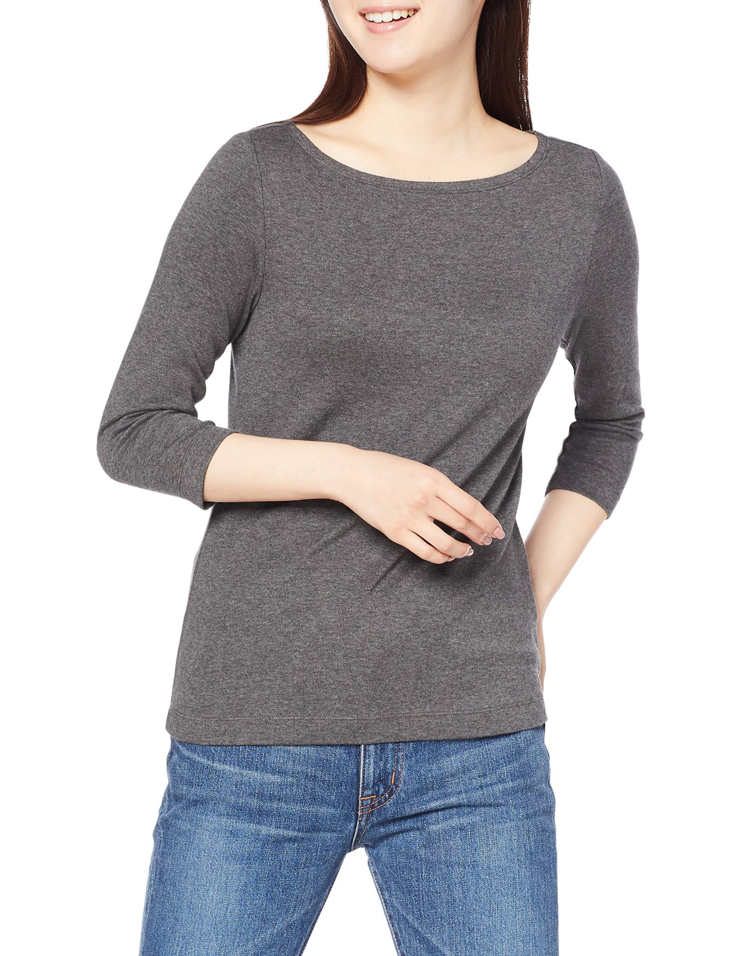 Amazon Essentials Women's Slim-Fit 3/4 Sleeve Boat Neck Cotton Modal Micro Rib T-Shirt