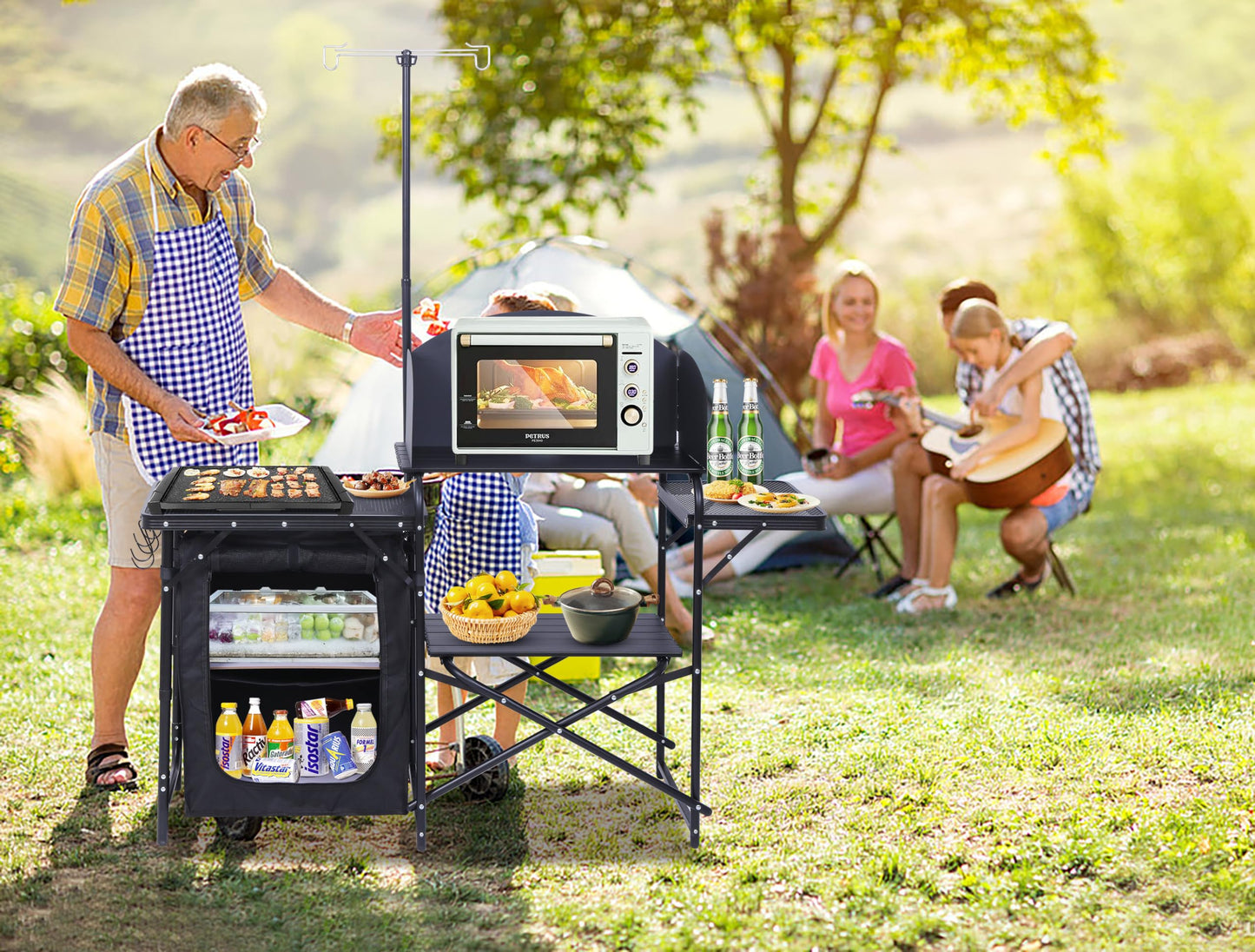 Nice C Camping Kitchen Station, Camping Table, Picnic Table, Grill Table, Folding Table, Upgrade Light Stand and Windshield Cooking Station & Organizers, Carry Bag for Beach, Picnic (Black)