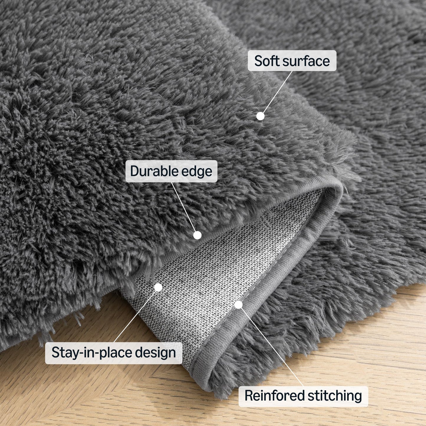 Amazon Basics Fluffy Washable Round Area Rug, Circle Shaggy Carpet for Living Room, Bedroom, Nursery, 6'R, Dark Gray